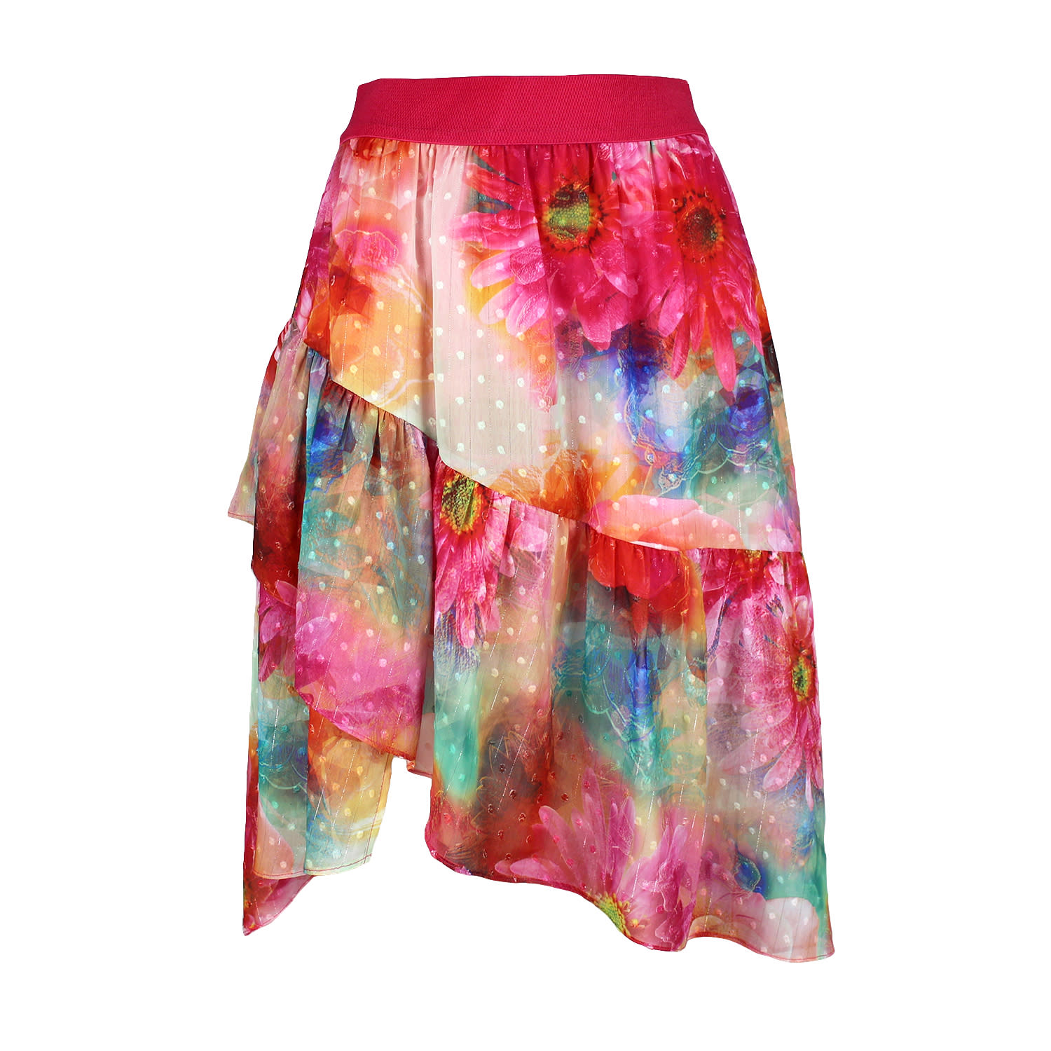 Lalipop Design Women's Multicolor Floral Print Asymmetric Chiffon Skirt
