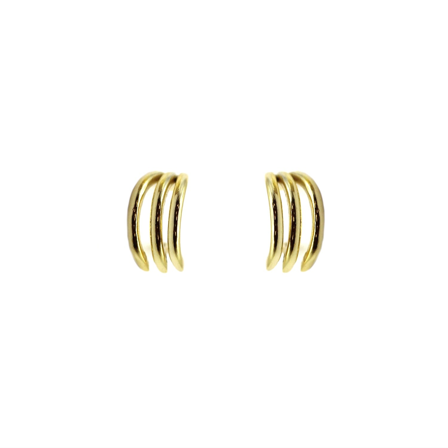 Vicstonenyc Fine Jewelry Women's Three-layer Line Yellow Solid Gold Huggie Earrings