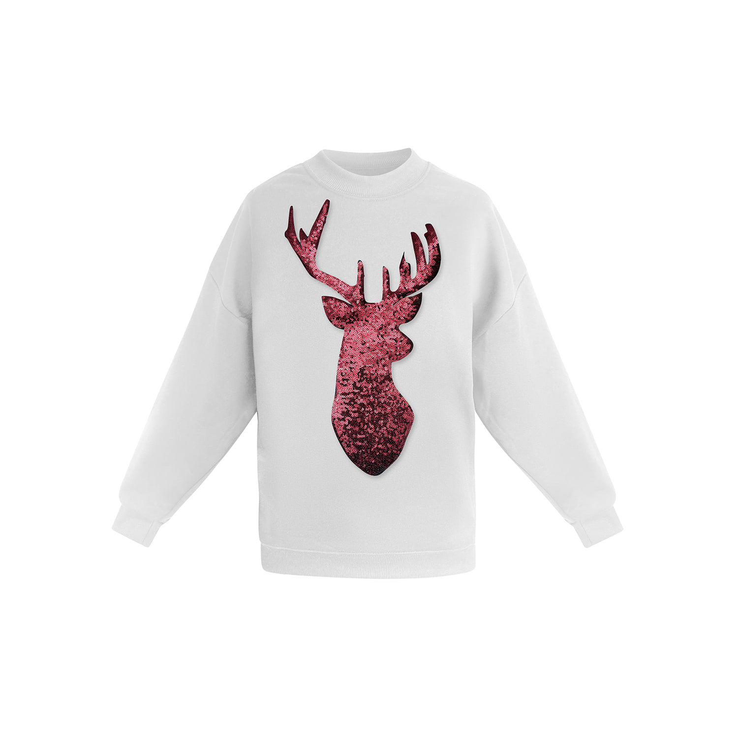 Toma Women's Red Reindeer Christmas Sequin White Sweatshirt In White