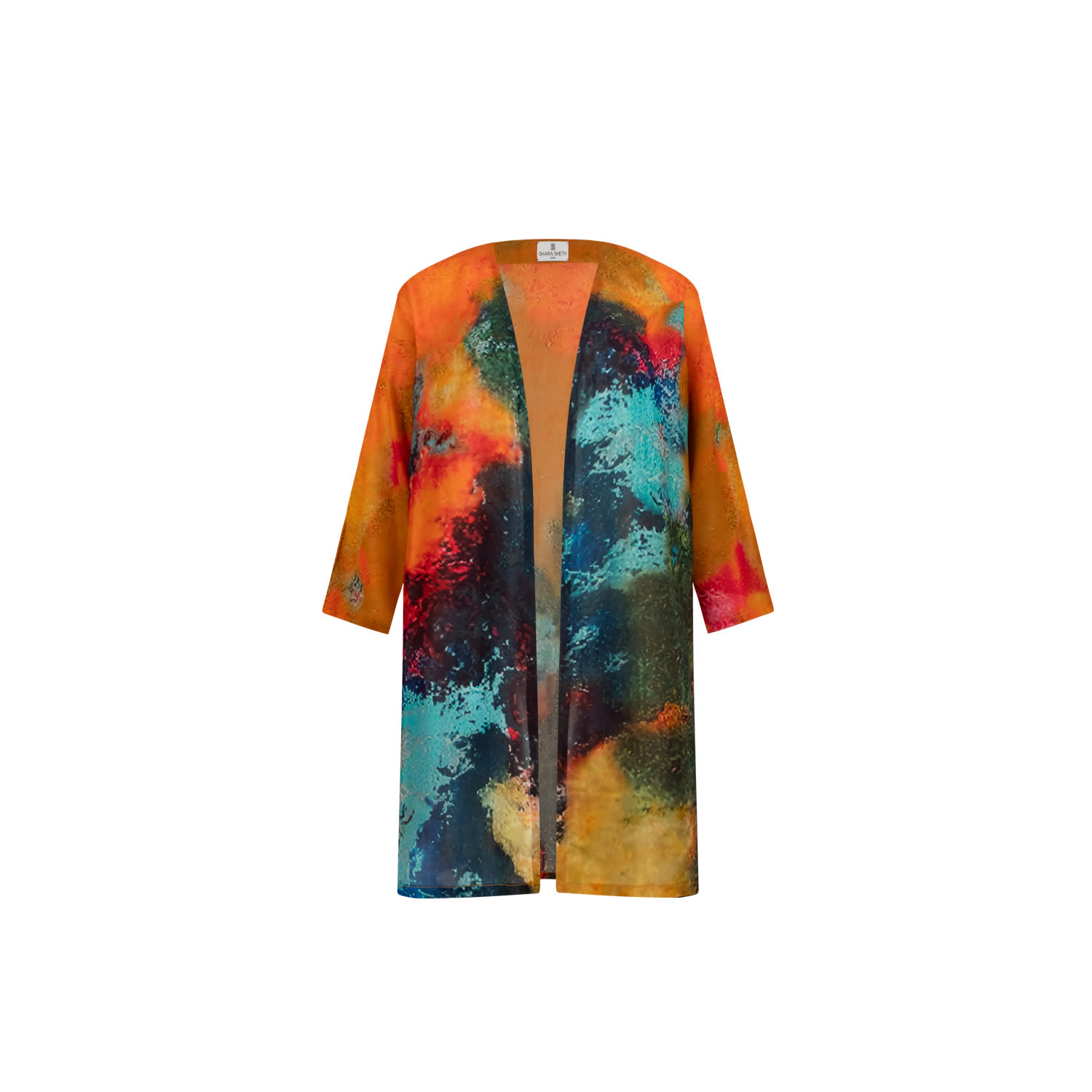 Dhara Sheth Dubai Women's Canvas & Chaos Abstract Print Sheer Short Kimono