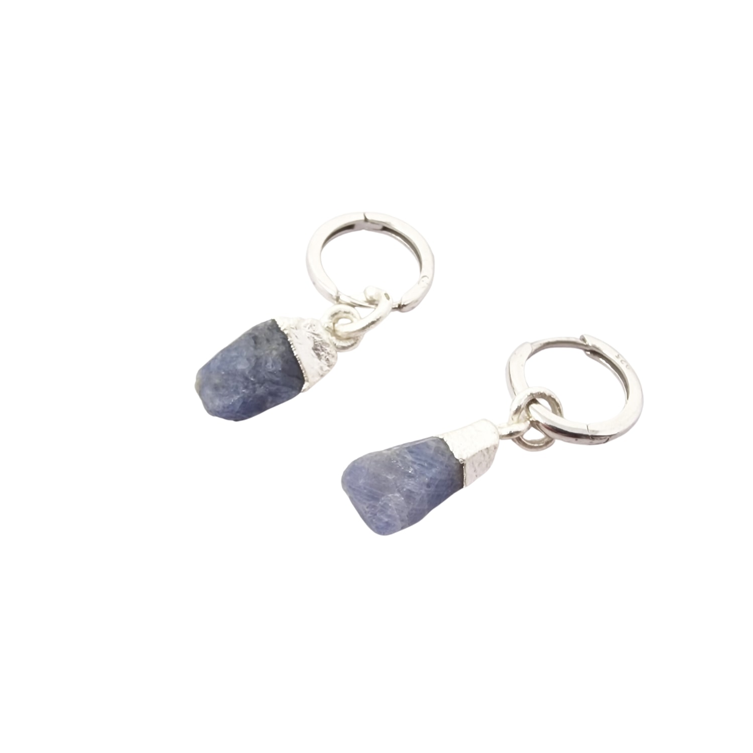 Harfi Women's Blue / Silver Raw Sapphire September Birthstone Sterling Silver Round Huggies In Multi