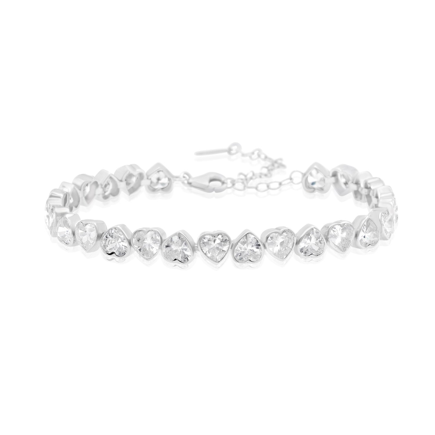 Shymi Women's Alternating Bezel-set Heart Tennis Bracelet - Silver