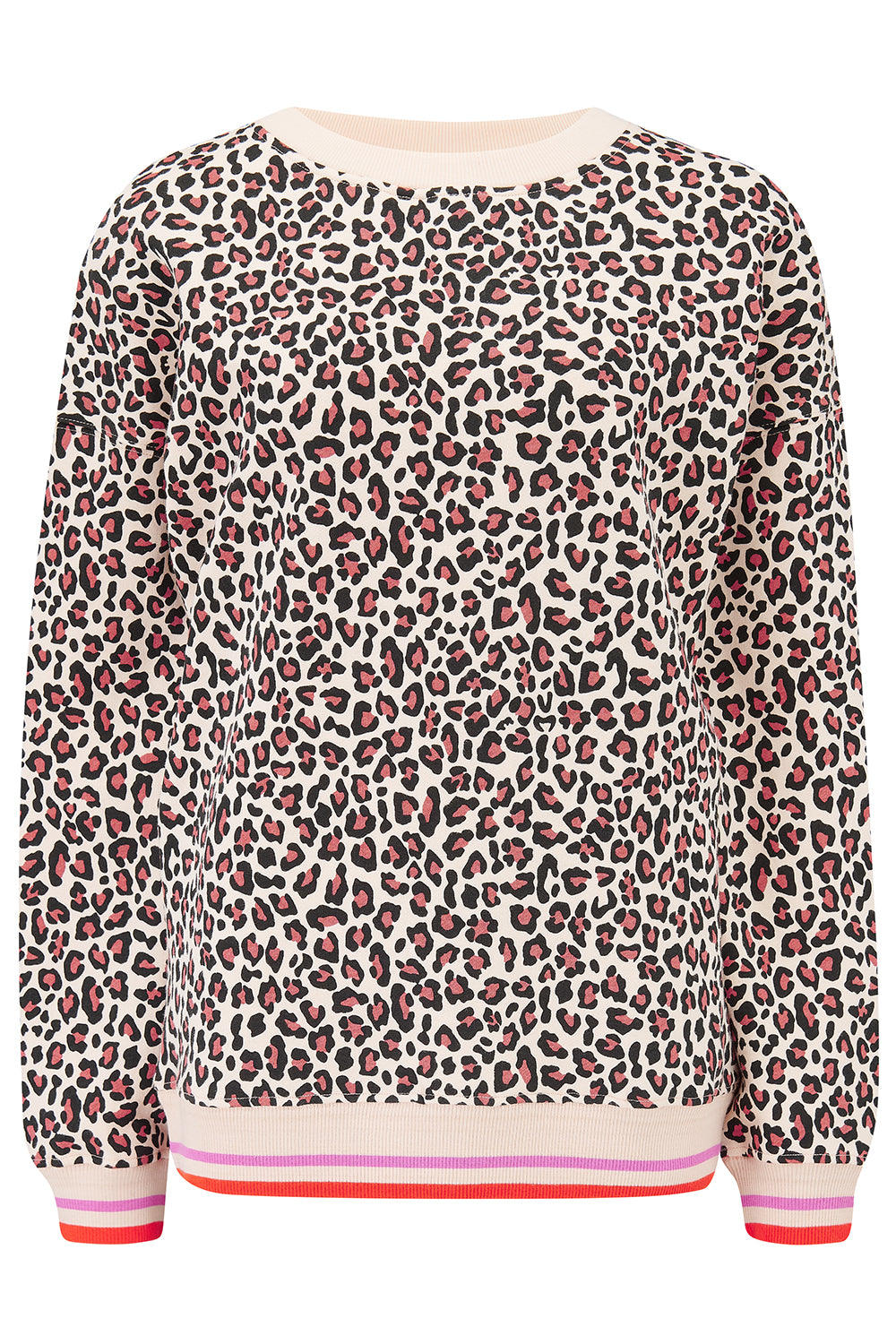 Sugarhill Brighton Women's Brown Eadie Relaxed Sweatshirt, Stone, Classic Leopard Retro Stripe In Brown