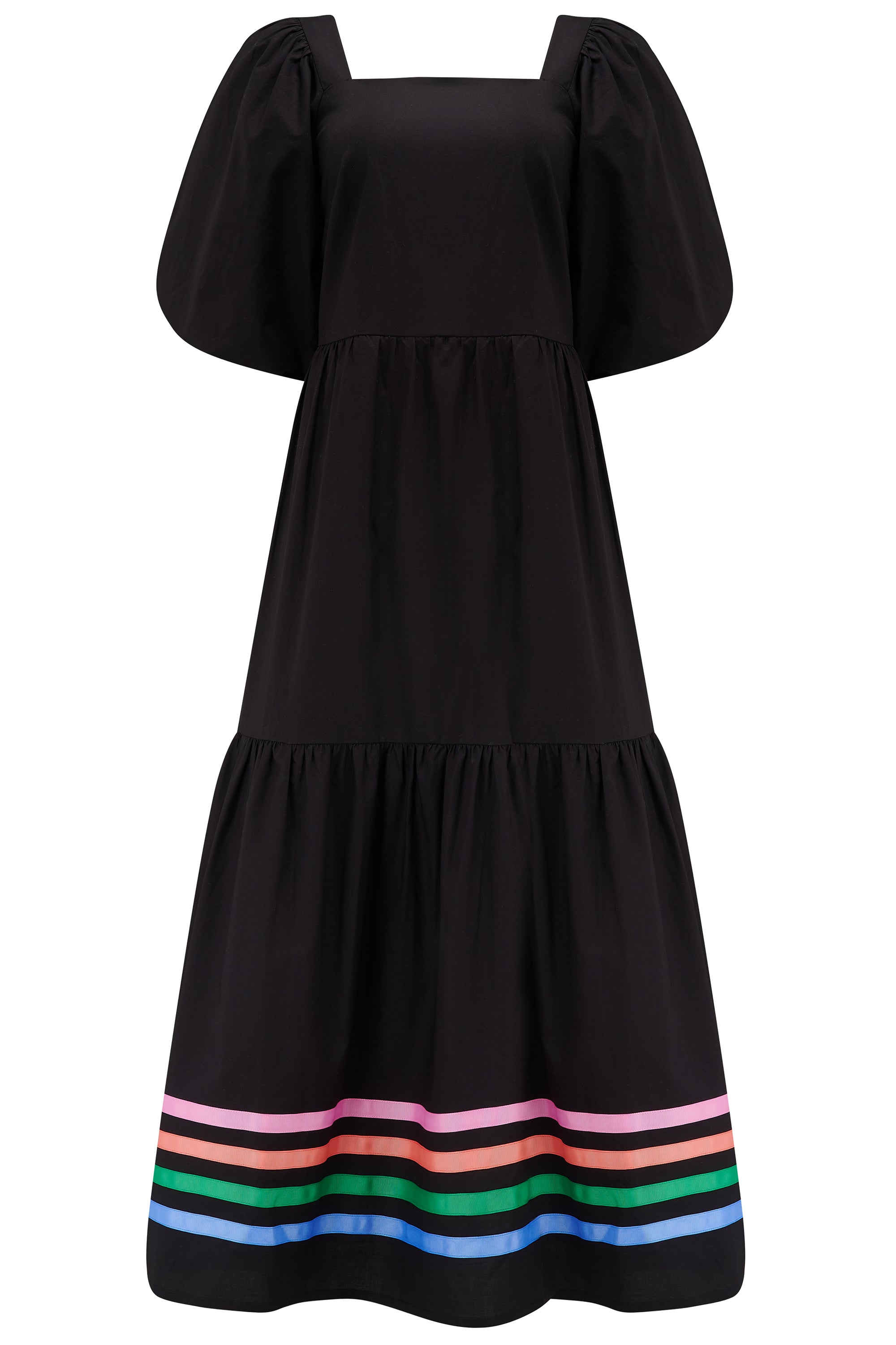 Women’s Frankie Midi Smock Dress Black, Rainbow Stripes Extra Small Sugarhill Brighton