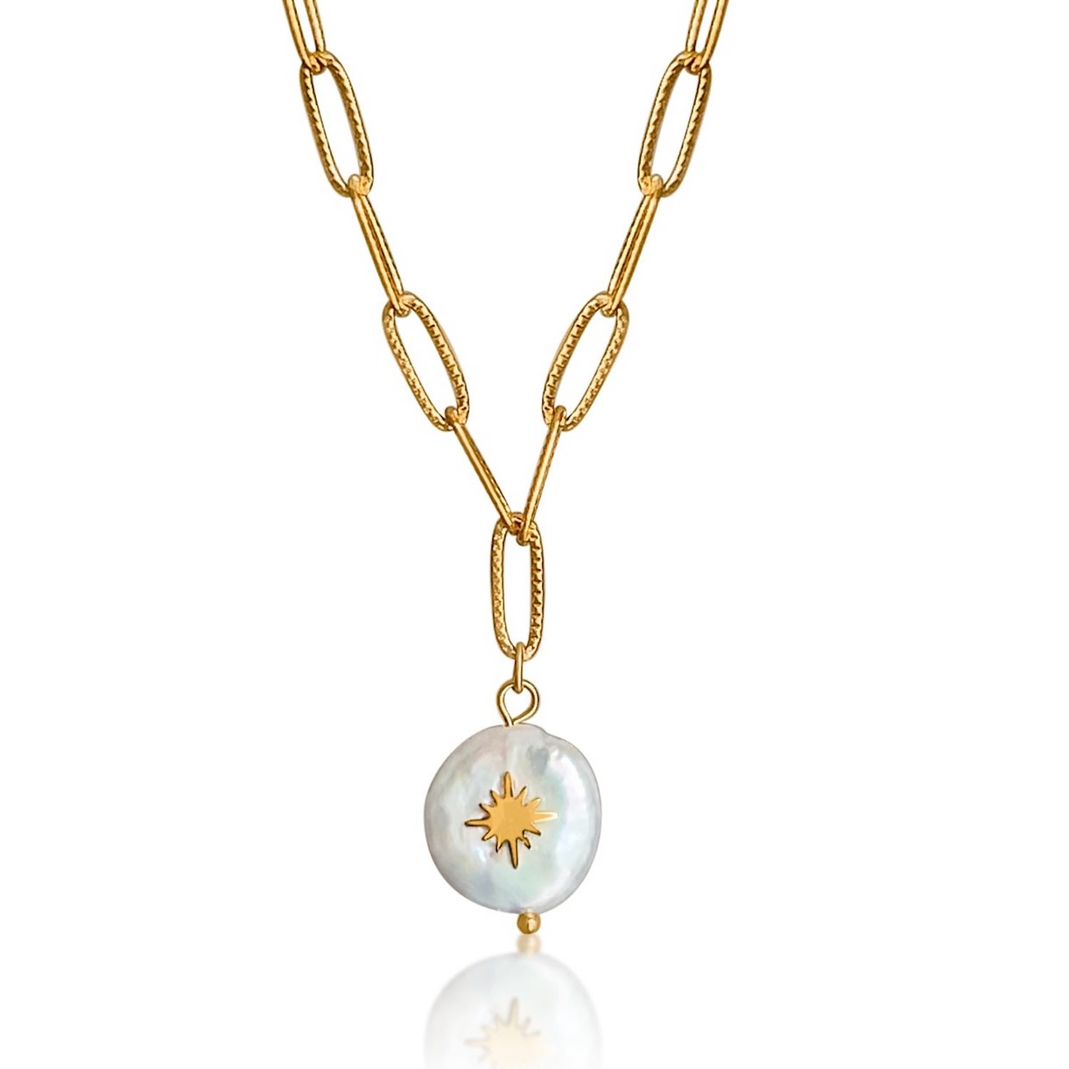 Women’s Gold / White Waterproof Pearl Star Pendant Necklace Mg Jewelry