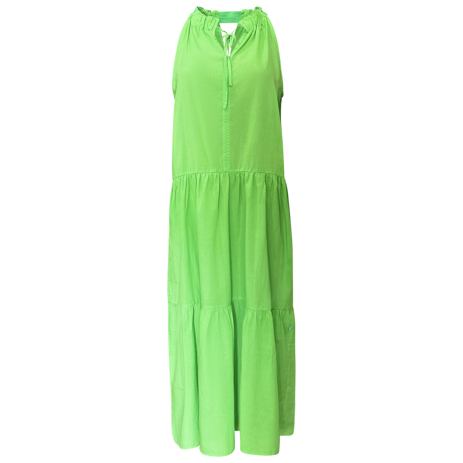 Perlavera Women's Ori Green Solid Soft Cotton Sleeveless Maxi Dress In Green