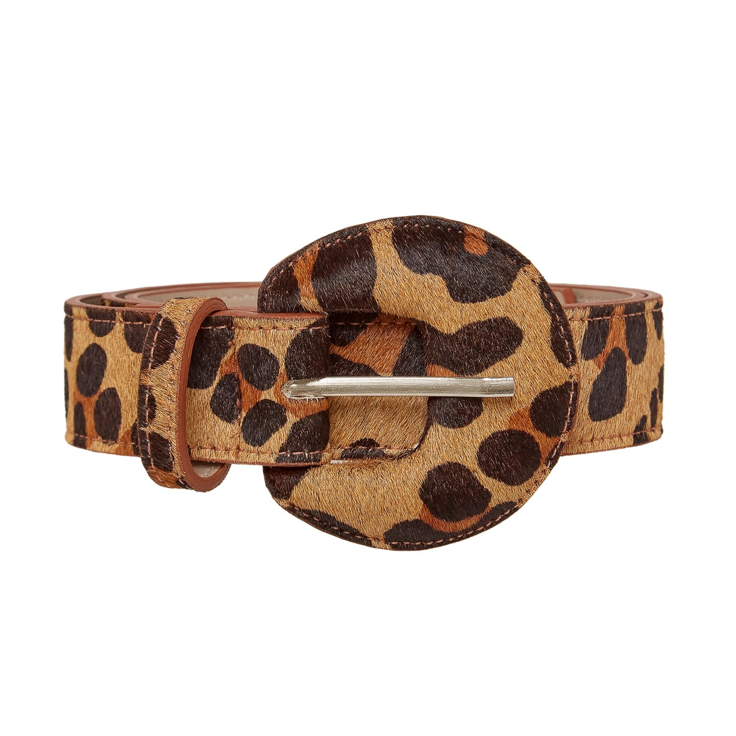 Beltbe Women's Brown Half Moon Buckle Belt - Caramel Leopard In Metallic