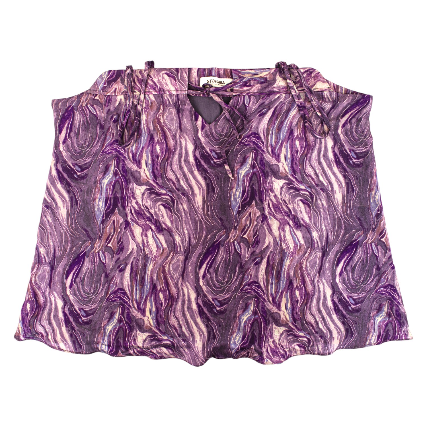 Stovaria Women's Blue / Purple Lavender Swirl Strappy Top In Pure Crepe Silk With Sculpted Neckline - Silk Ca In Multi