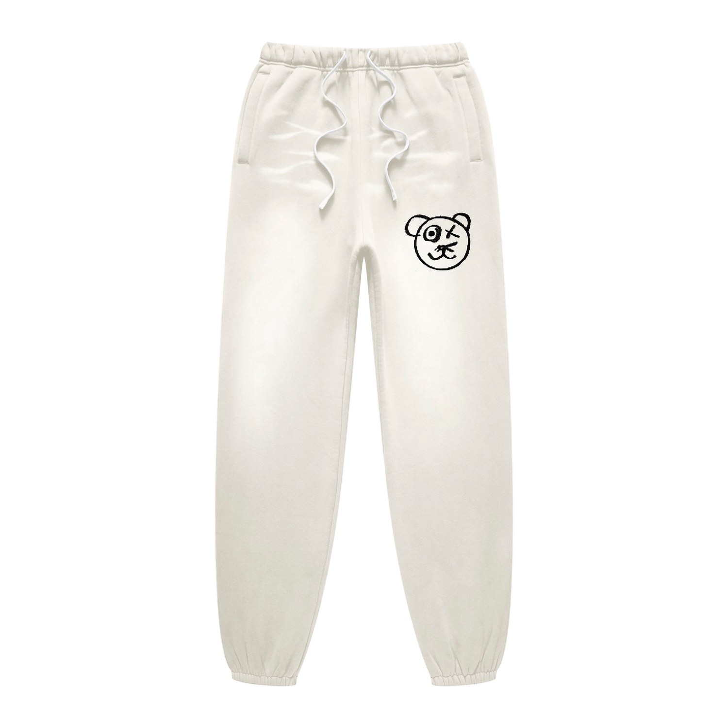 Women&rsquo;s Black / Neutrals Graffiti Bear Cotton Cream Vintage Wash Joggers | Large | X Ilona Blue