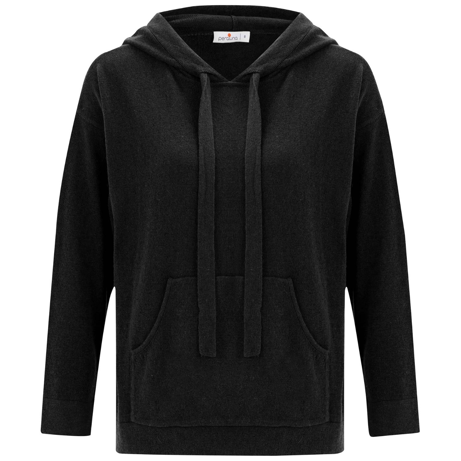 Women’s Cashmere Blend Knit Hoodie Pullover Sweater - Black Medium Peraluna