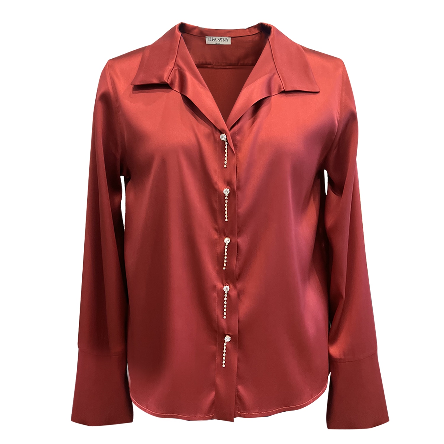 Women’s Red Pure Silk Shirt With Crystal Buttons In The Front Xxs Elisa Sanna