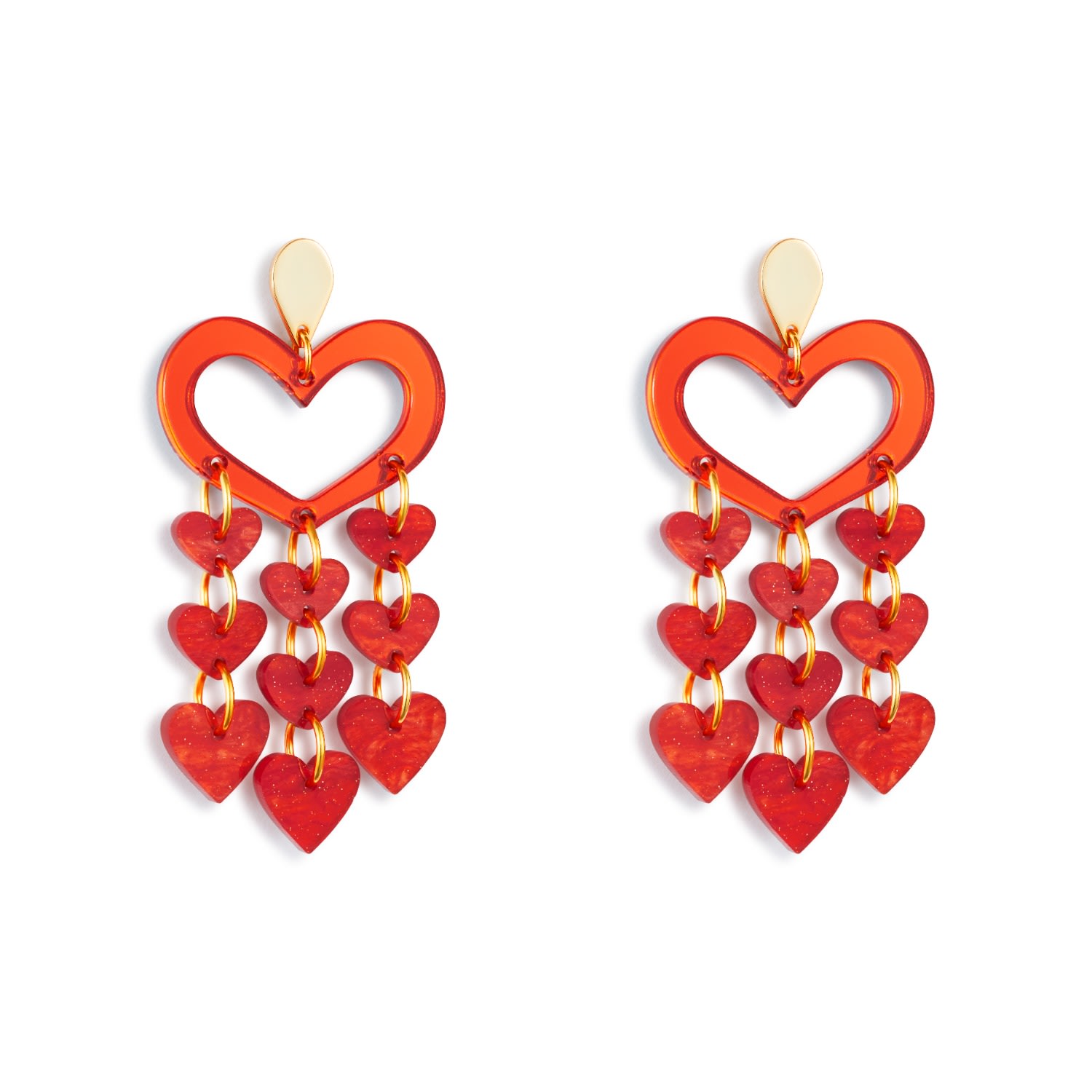 Toolally Women's Red / Yellow / Orange Heart Chandeliers - Sienna Red In Red/yellow/orange