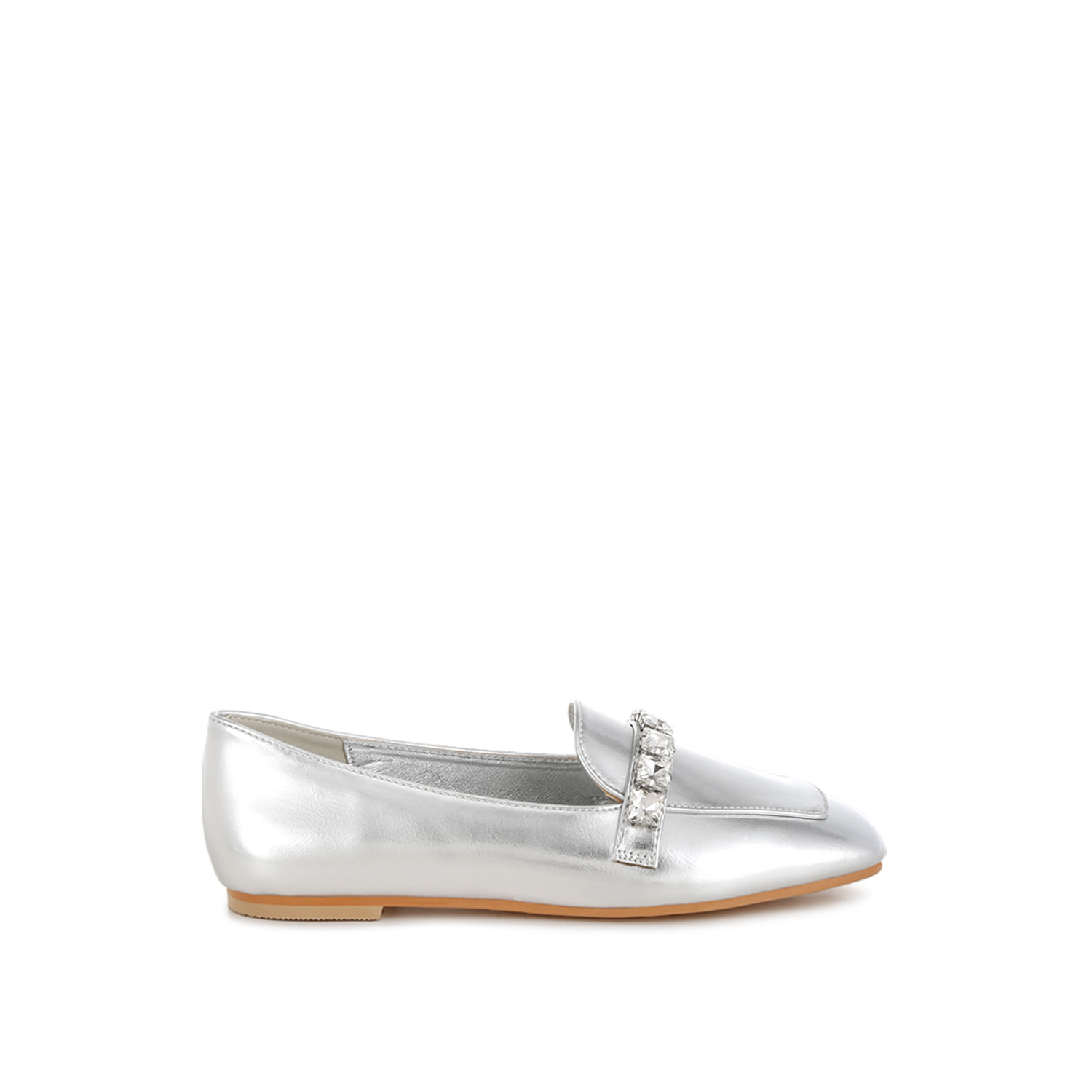 Rag & Co Women's Celosia Metallic Diamante Strap Loafers In Silver In Silver