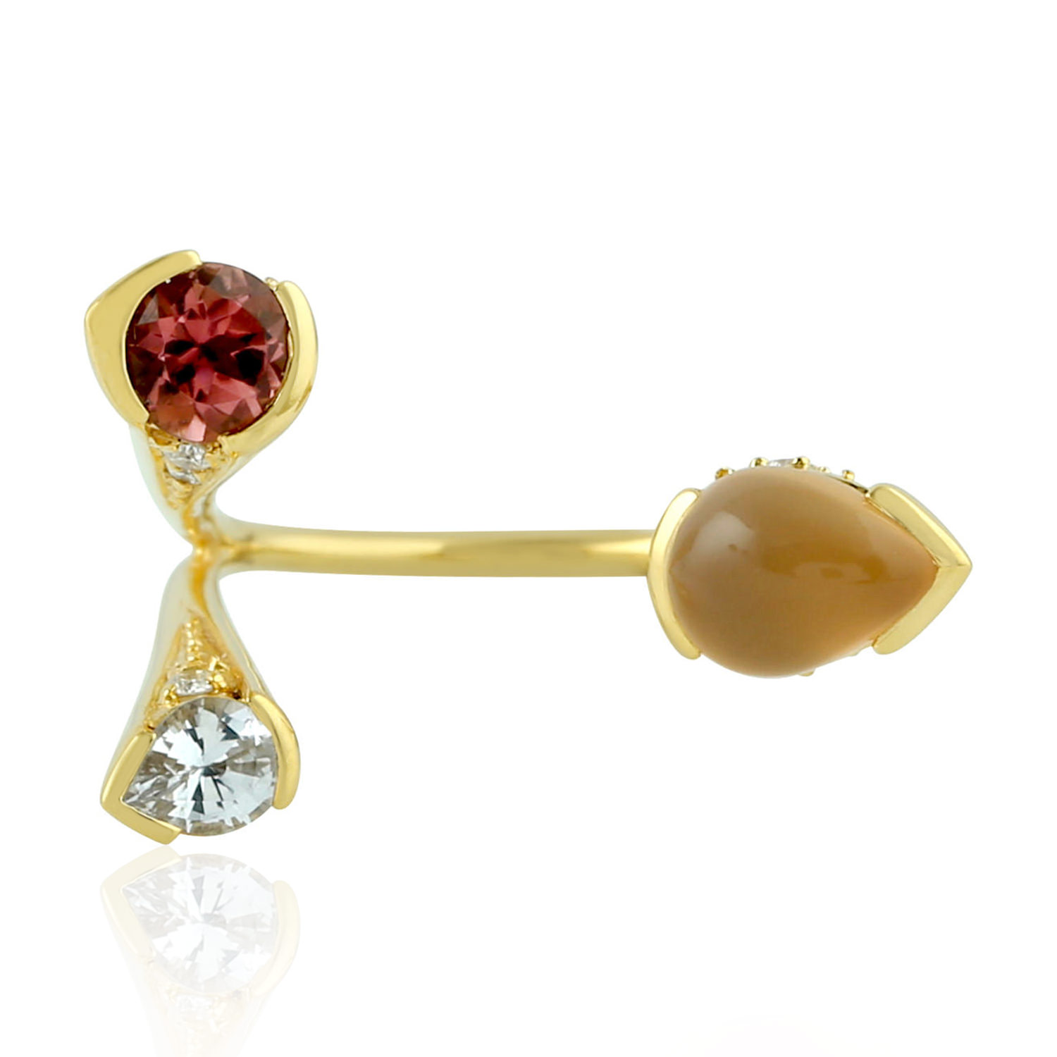 Women’s 18K Yellow Gold With Diamond & Moonstone Multi Gemstone Adjustable Ring Jewelry Artisan