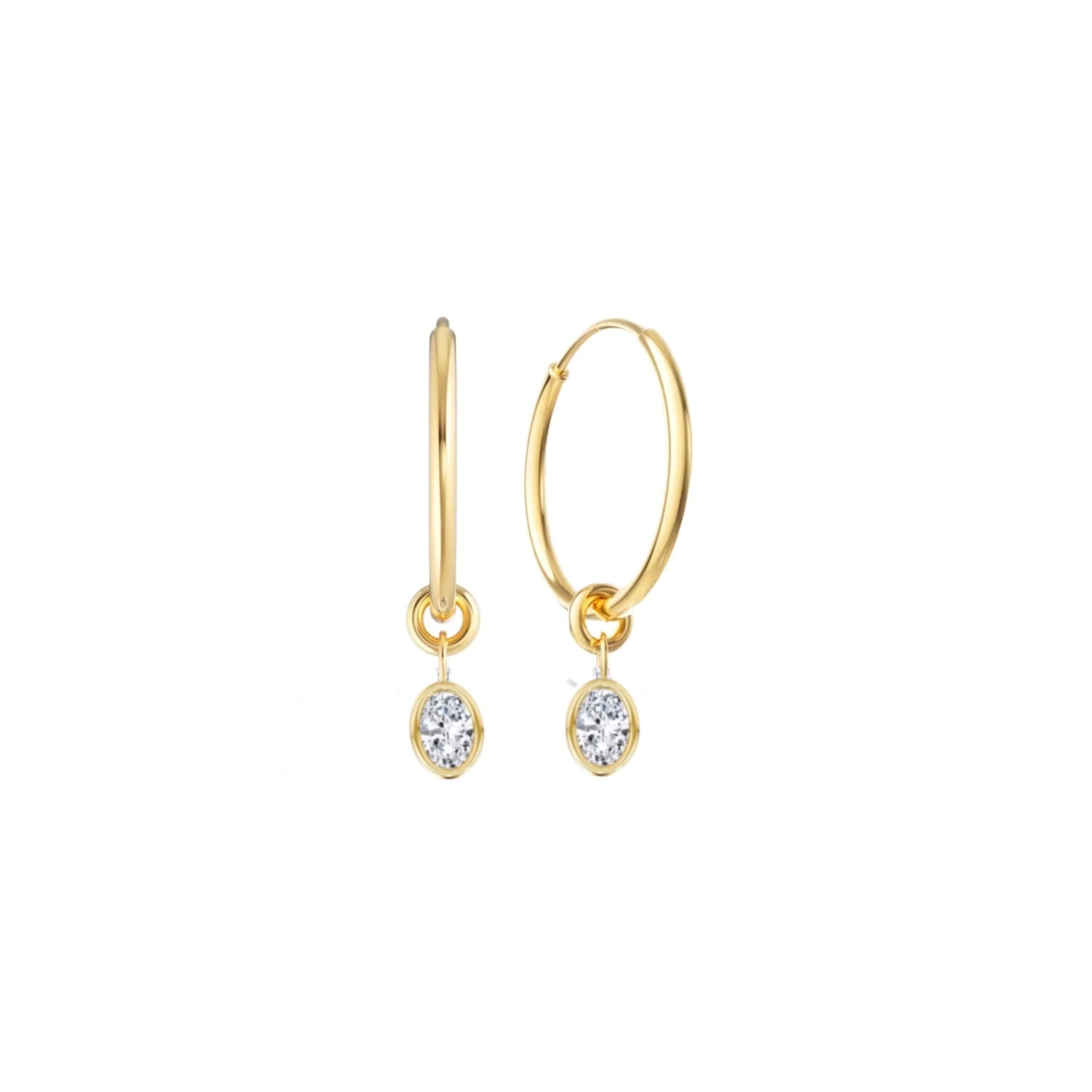 Lily Flo Jewellery Women's Gold Eclipse Oval Diamond Bezel Set Hoop Earrings