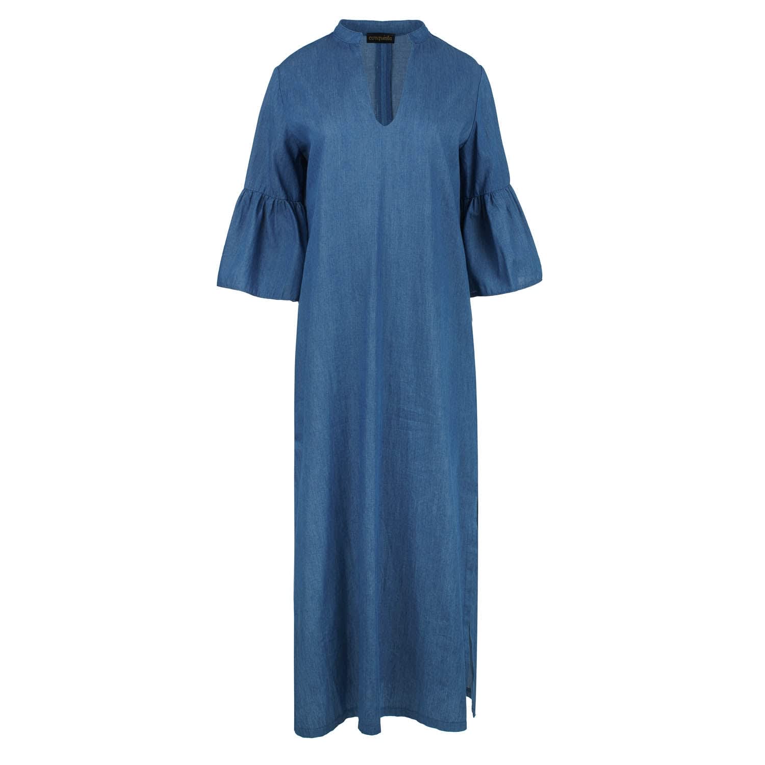 Denim Style Kaftan With Ruffle Detail | Conquista | Wolf u0026 Badger