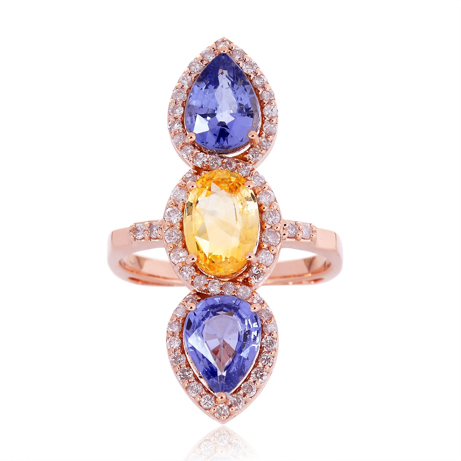 Artisan Women's Blue / Rose Gold Rose Gold Three-stone Ring With Diamond & Multi-colored Sapphire In Multi