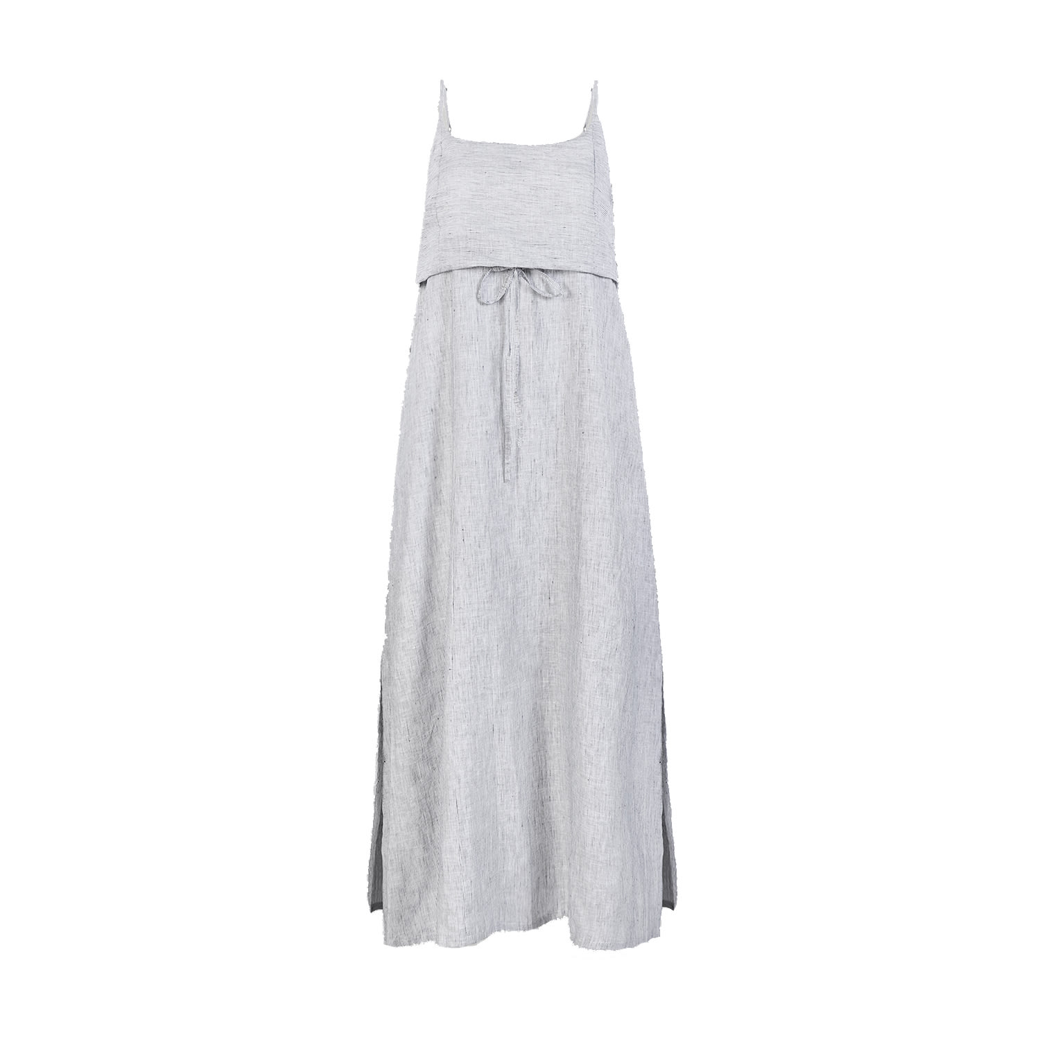 Women's Grey Strappy Pin Stripped Maxi Linen Dress | 3Xl | Reistor