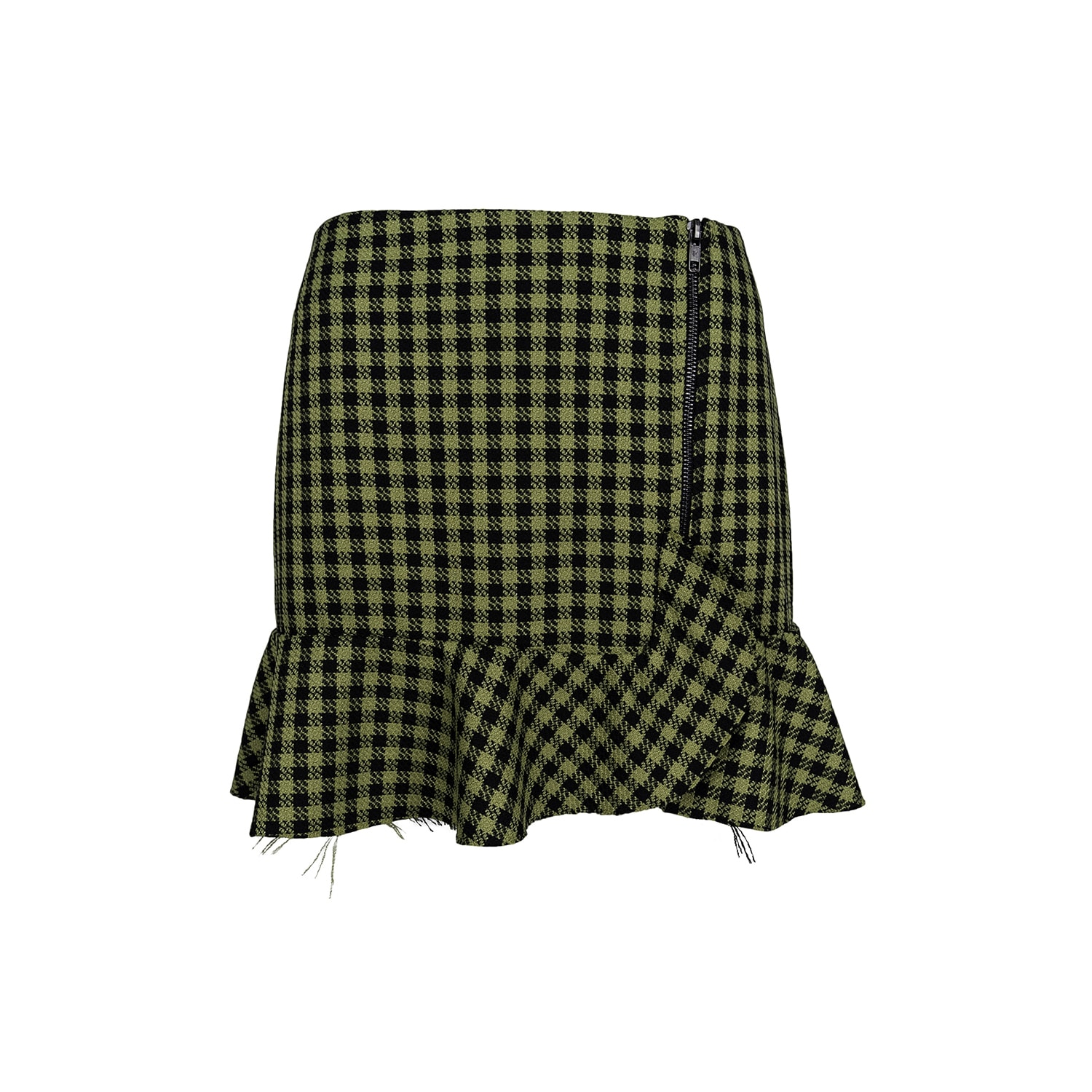 Monarh Women's Green Print Skirt With Unfinished Ruffle In Green