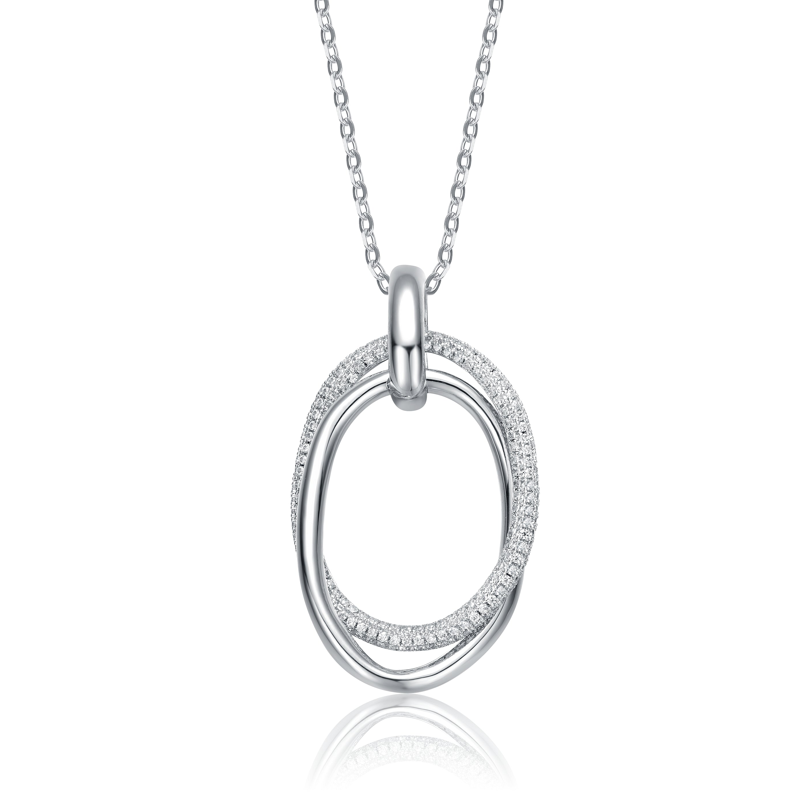 Genevive Jewelry Women's White / Silver White Gold Plated Sterlig Silver With Cubic Zirconia Double Entwined Oval Ete In Multi