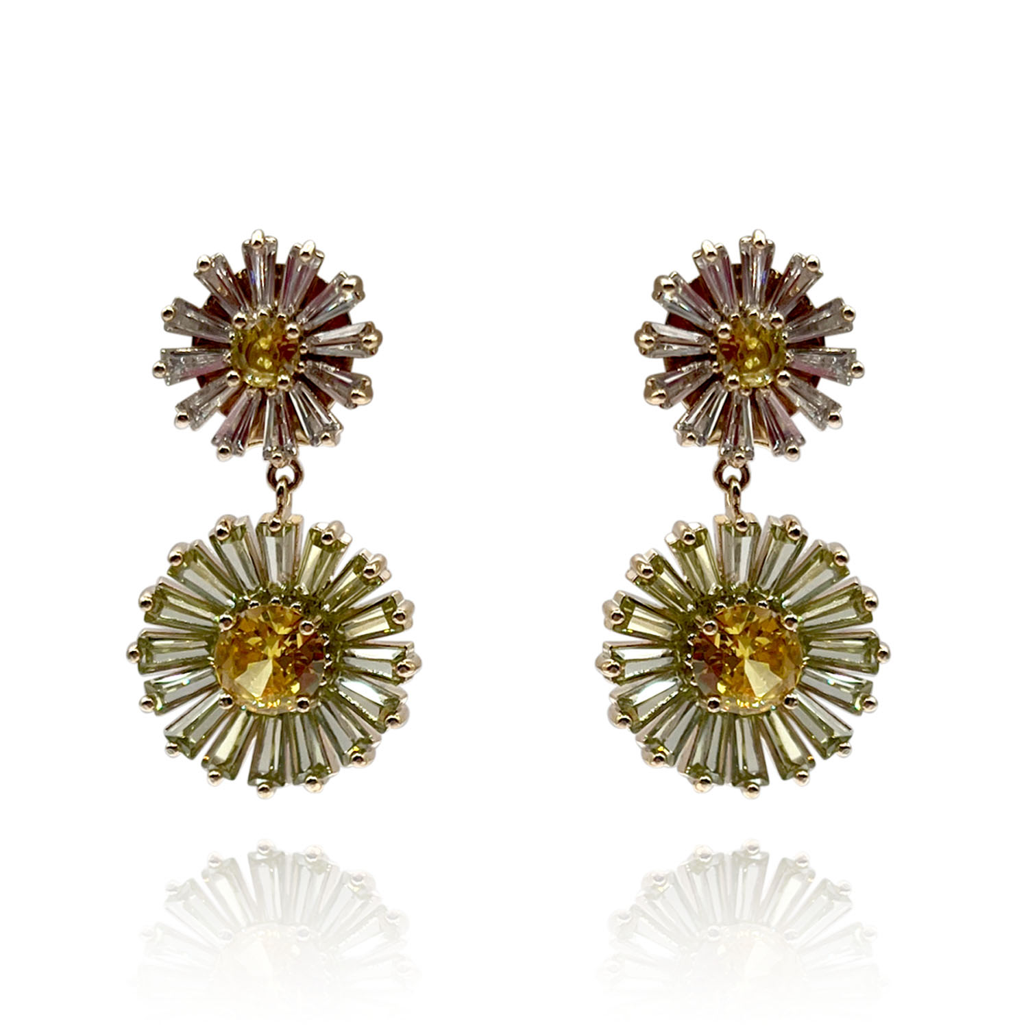 Women’s Neutrals / Yellow / Orange Clip On Drop Earrings With Floral Crystal And Yellow Diamonds Michael Nash Jewelry