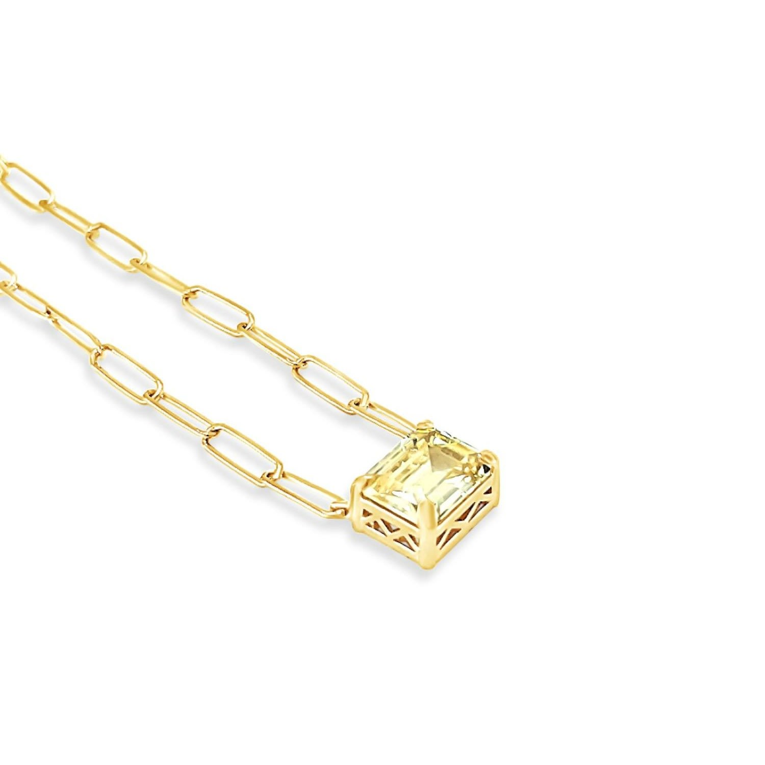 Lutiro Women's Paperclip Chain With Colored Stone Canary - Gold In Gold