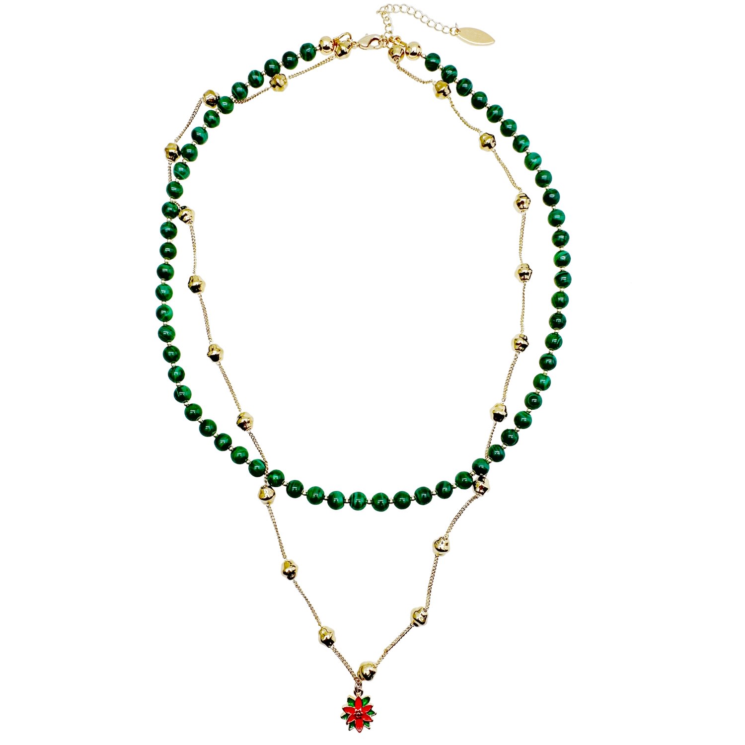 Farra Women's Green / Blue Christmas Malachite With Chain Chain Double Layers Necklace