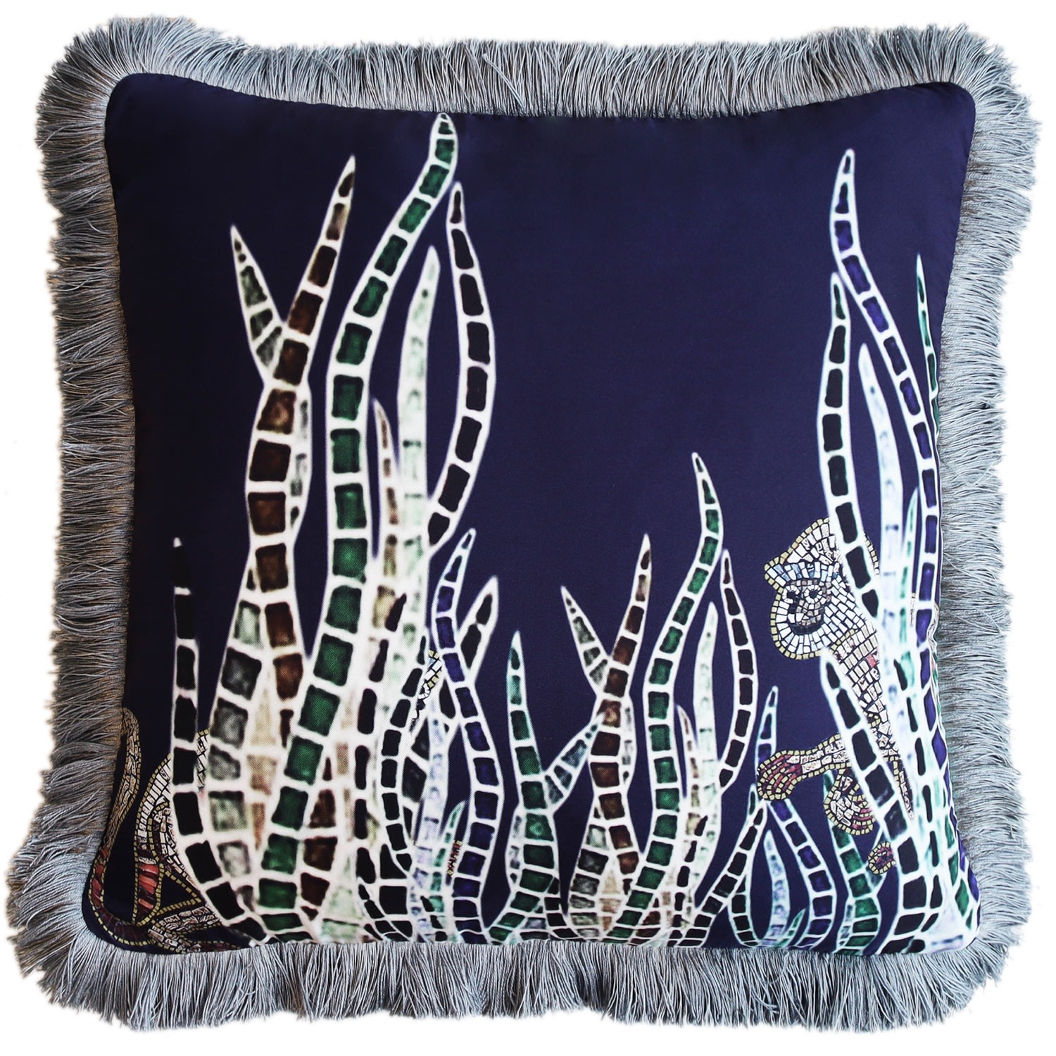 Neutrals / Blue Monkeys In The Grass Cushion - Navy Cassandra Hone