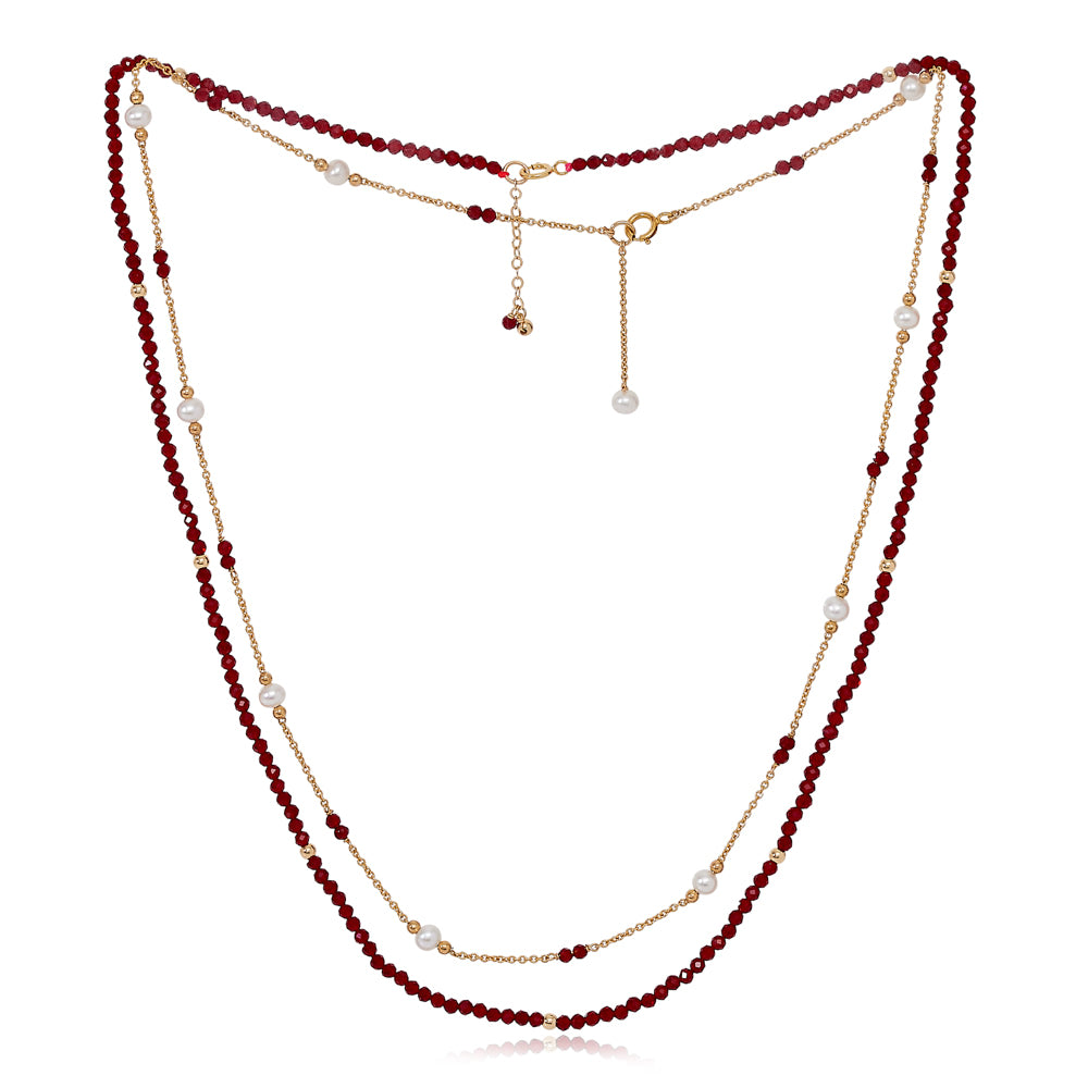 Women’s Red / White Clara Fine Double Chain Set With Faceted Red Spinel & Cultured Freshwater Pearls Pearls of the Orient Online