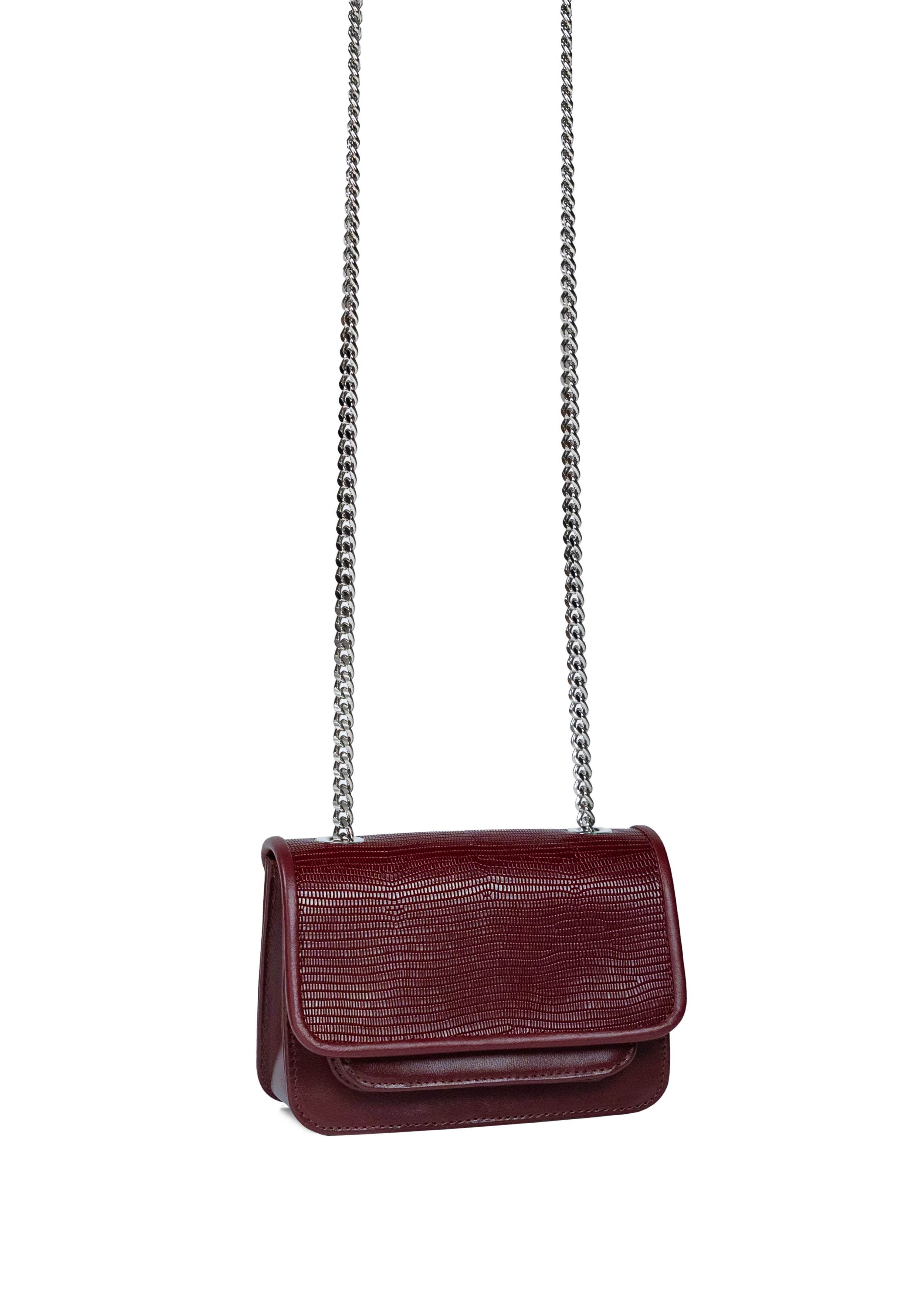 Vaskala Women's Pink / Purple / Red Mini Bag Textured Burgundy With Chain