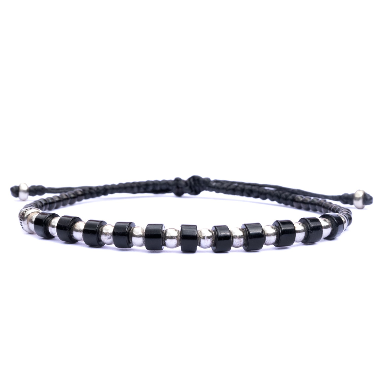 Harbour Uk Bracelets Men's Handmade Black Onyx Stone And Silver Rope Bracelet With Steel Accents - Onyx Gaia - Black In Black