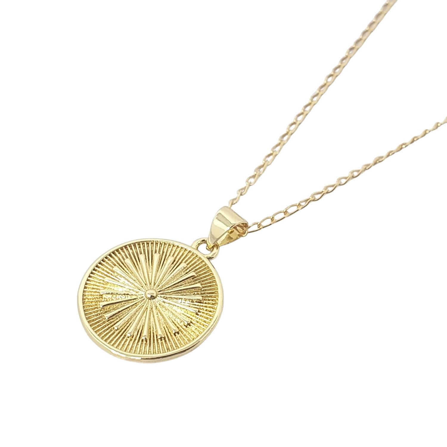 Women’s Gold Plated Round Coin Medallion Sun Charm Necklace Harfi