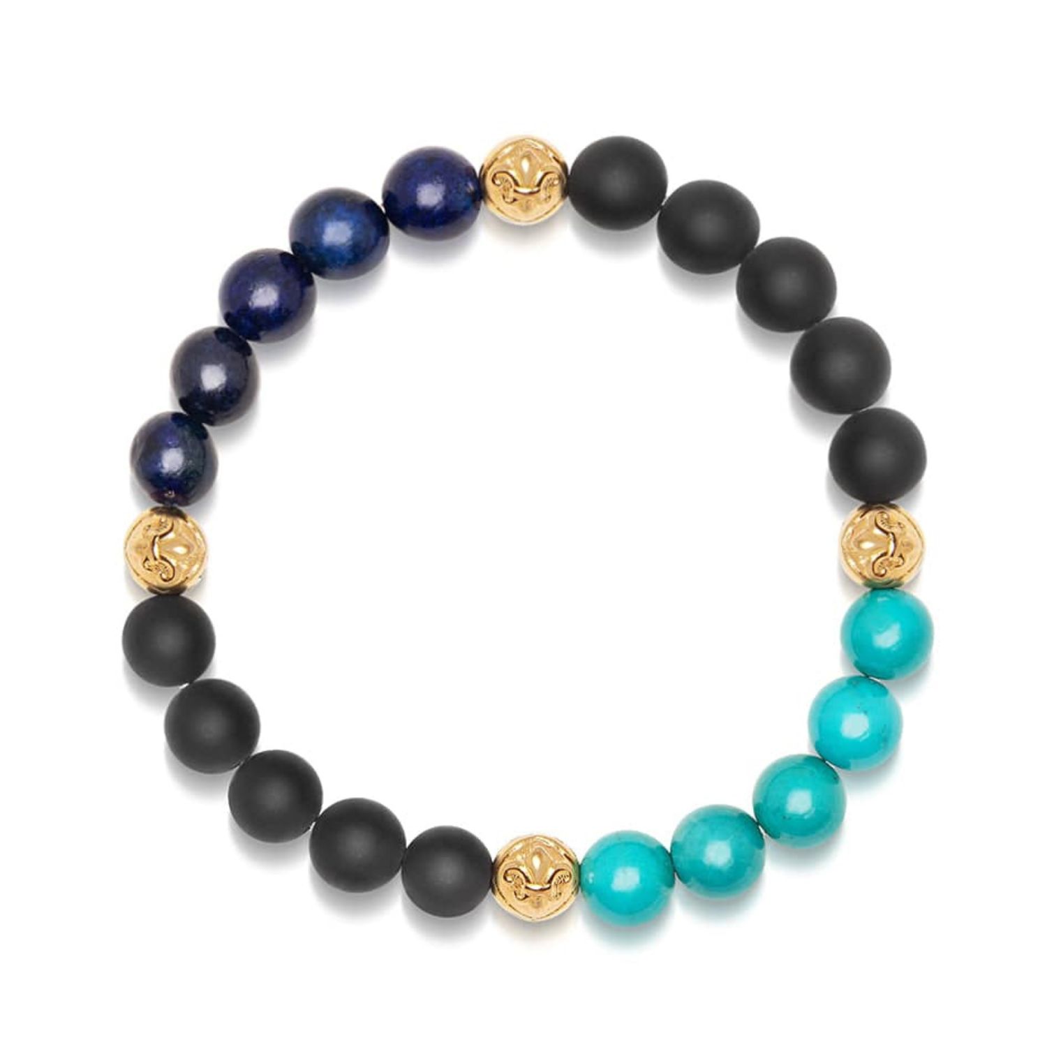 Blue / Black Men’s Wristband With Matte Onyx, Turquoise And Blue Lapis Nialaya