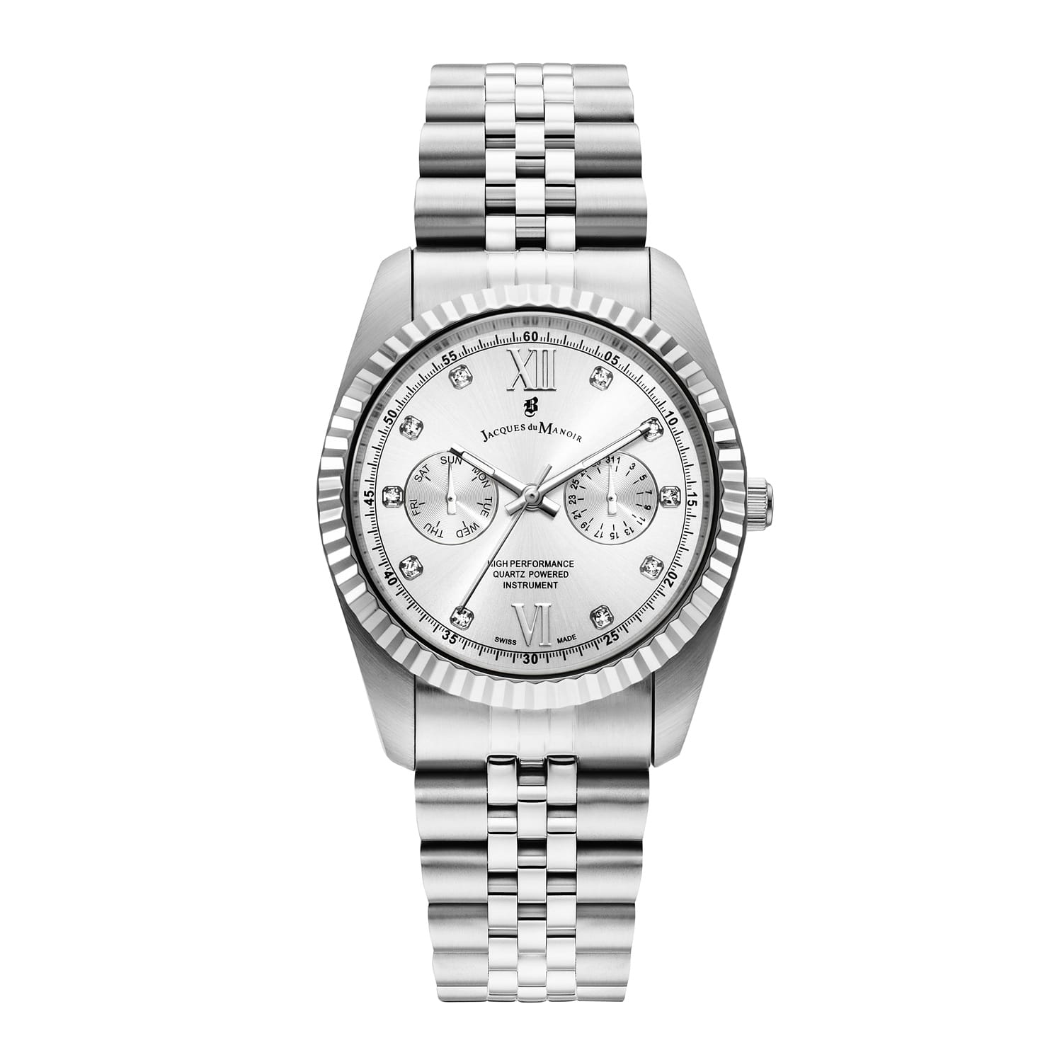 Jacques Du Manoir Women's  Swiss Made Inspiration Multi Function Silver Sunray Dial Watch On Jubilee