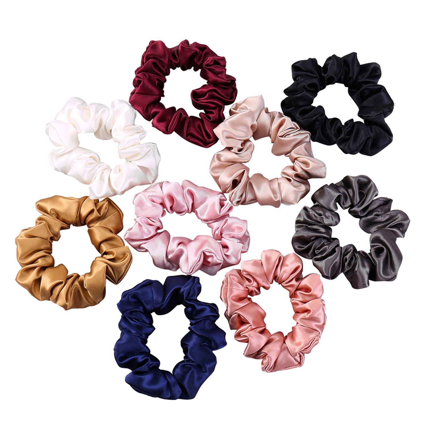 Women's Pure Mulberry Silk Regular Scrunchie Set Of Ten | One Size | Soft Strokes Silk