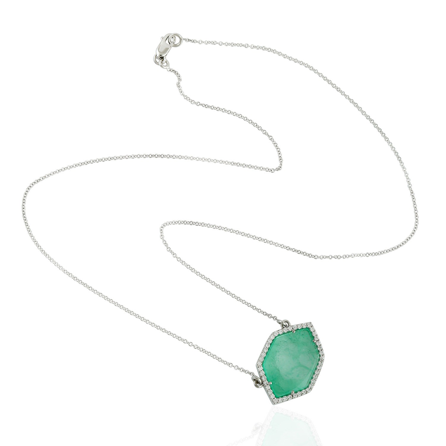 Artisan Women's White / Green 18k White Gold Choker Necklace With Diamonds & Hexagon Emeralds In Green