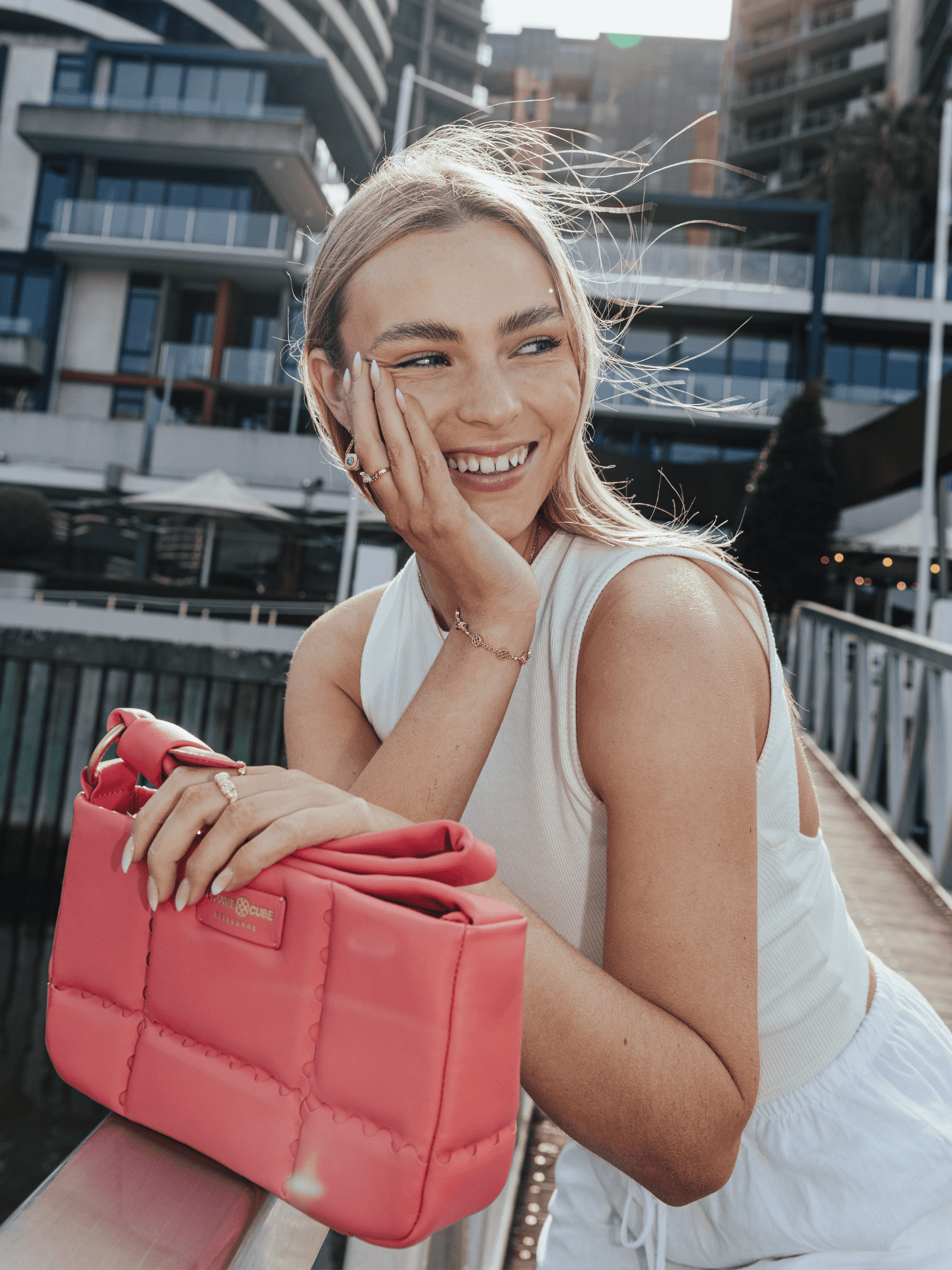 Leather Handbag Coral Purses And Handbags Square Stitch Cushion