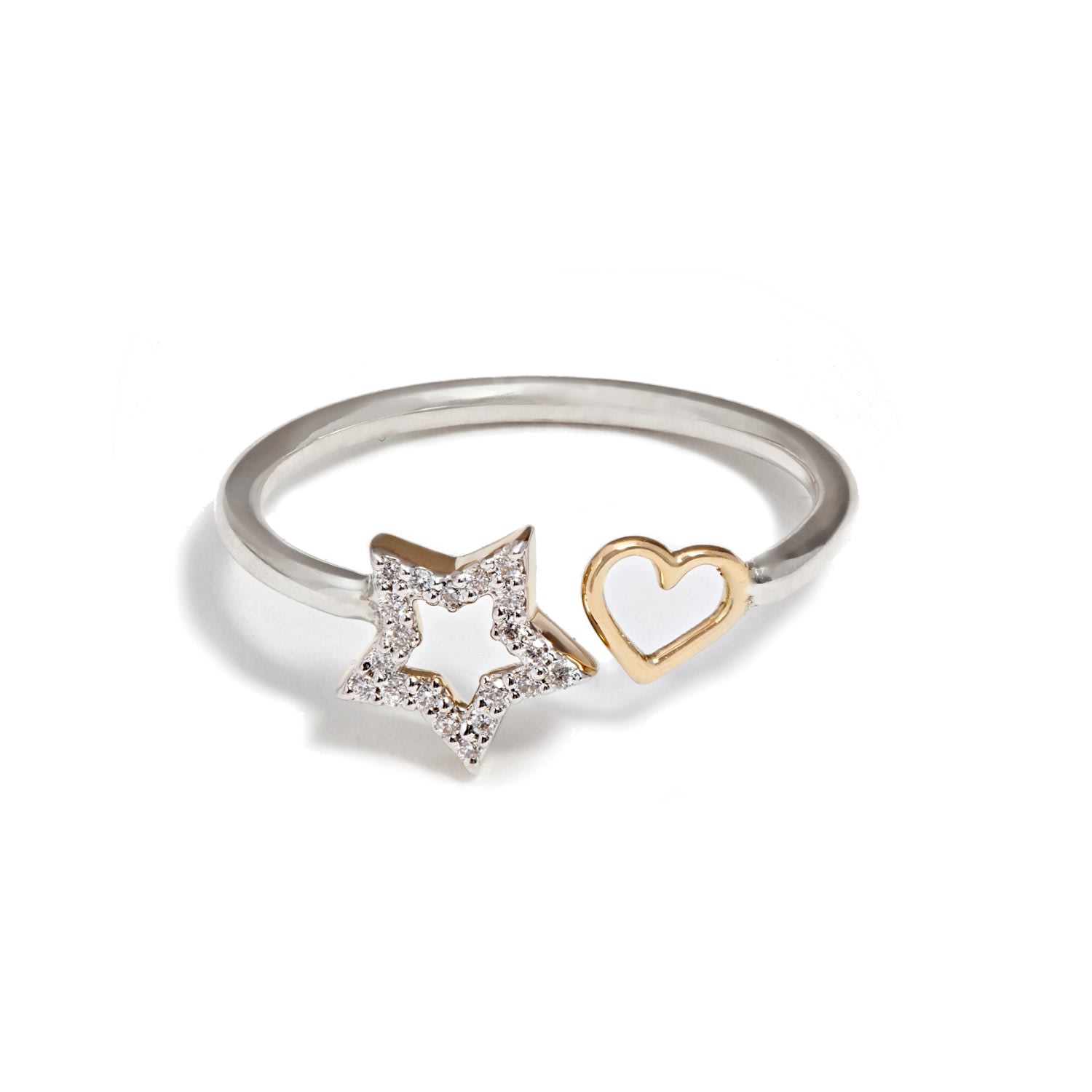 Women’s Silver / Gold Limited Edition Open Diamond Star & Heart Ring Kaizarin