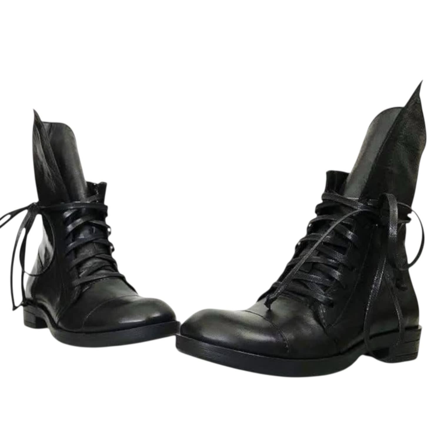 Adrenaline Fashion Luxury Women's Leather Ankle Boots – Designer Black Genuine Leather Lace-up Boots – Limited Edition In Black