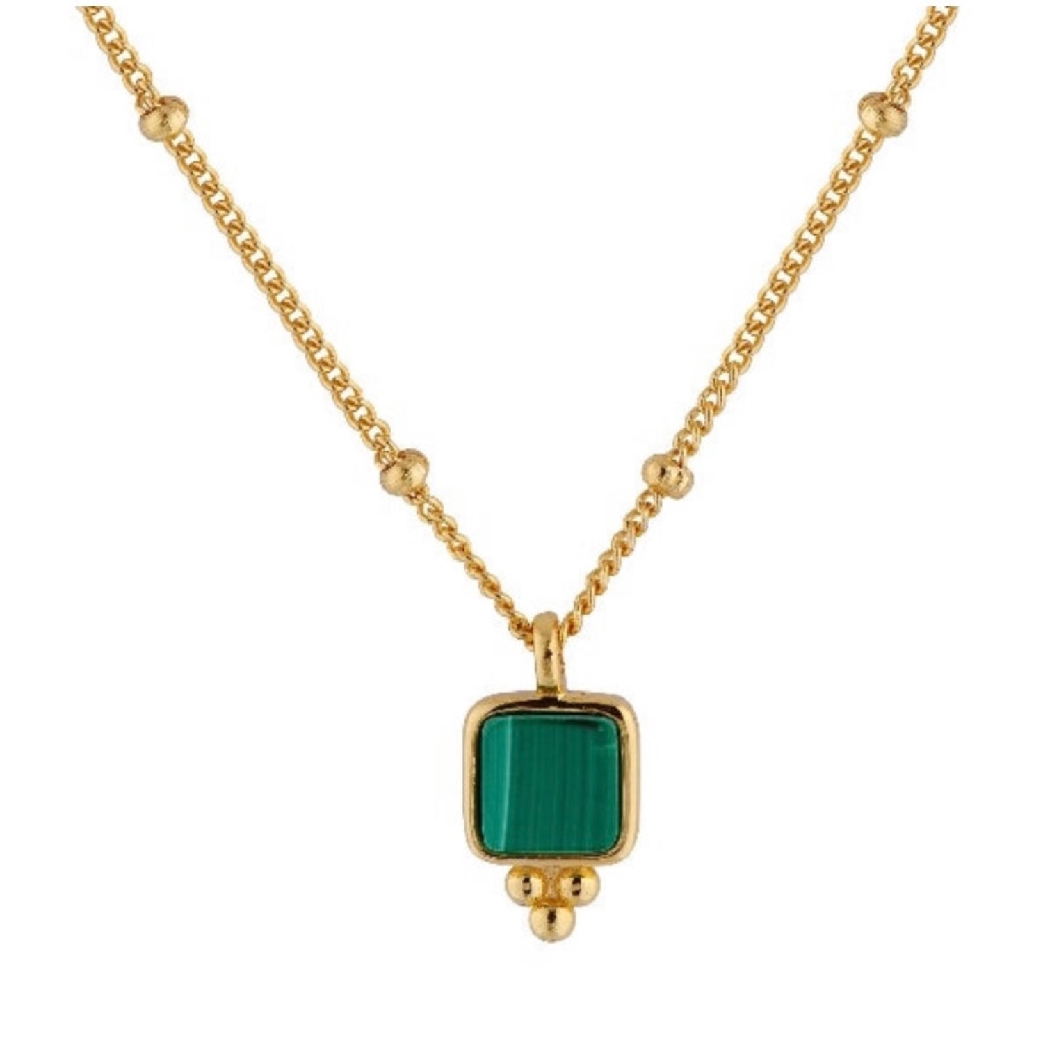Bermuda Watch Company Women's Annie Apple Dulcie Sterling Silver, Gold Vermeil, Green Malachite Pendant Beaded Necklace In Gold