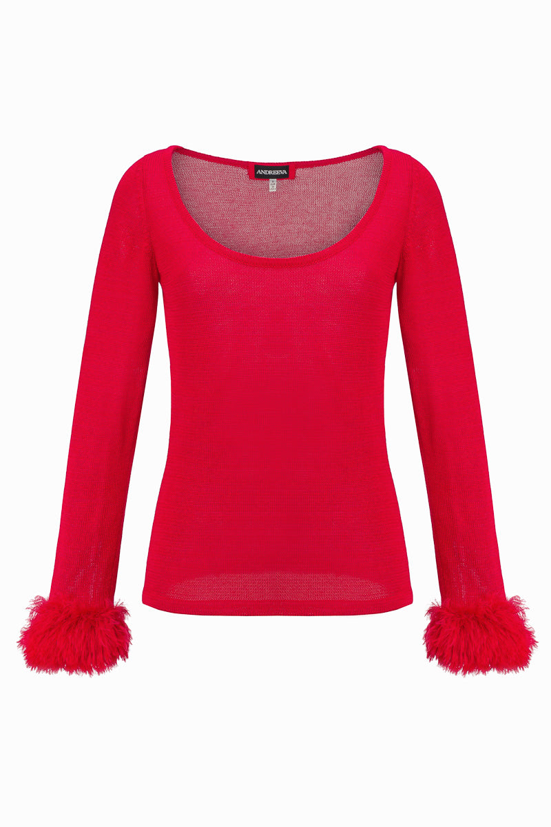 Andreeva Red Knit Top With Handmade Knit Cuffs In Red