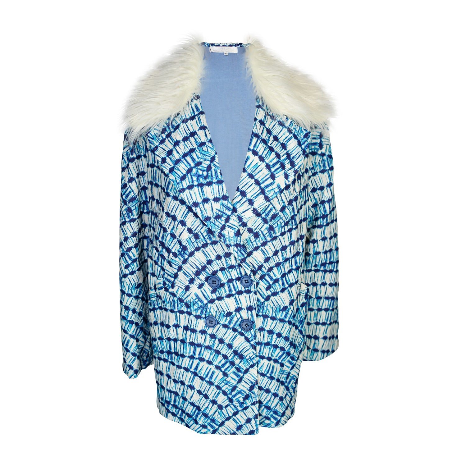 Women's Blue / White Water Signs Jacket With Removable Faux Fur Collar | Extra Large | Jennafer Grace