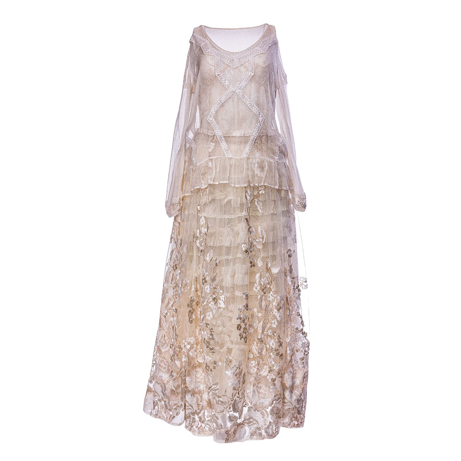 Harlow Loves Daisy Gold / Neutrals Bethlehem - Set Consisting Of Cream And Gold French Lace Skirt With Long Bloomers An In Gold