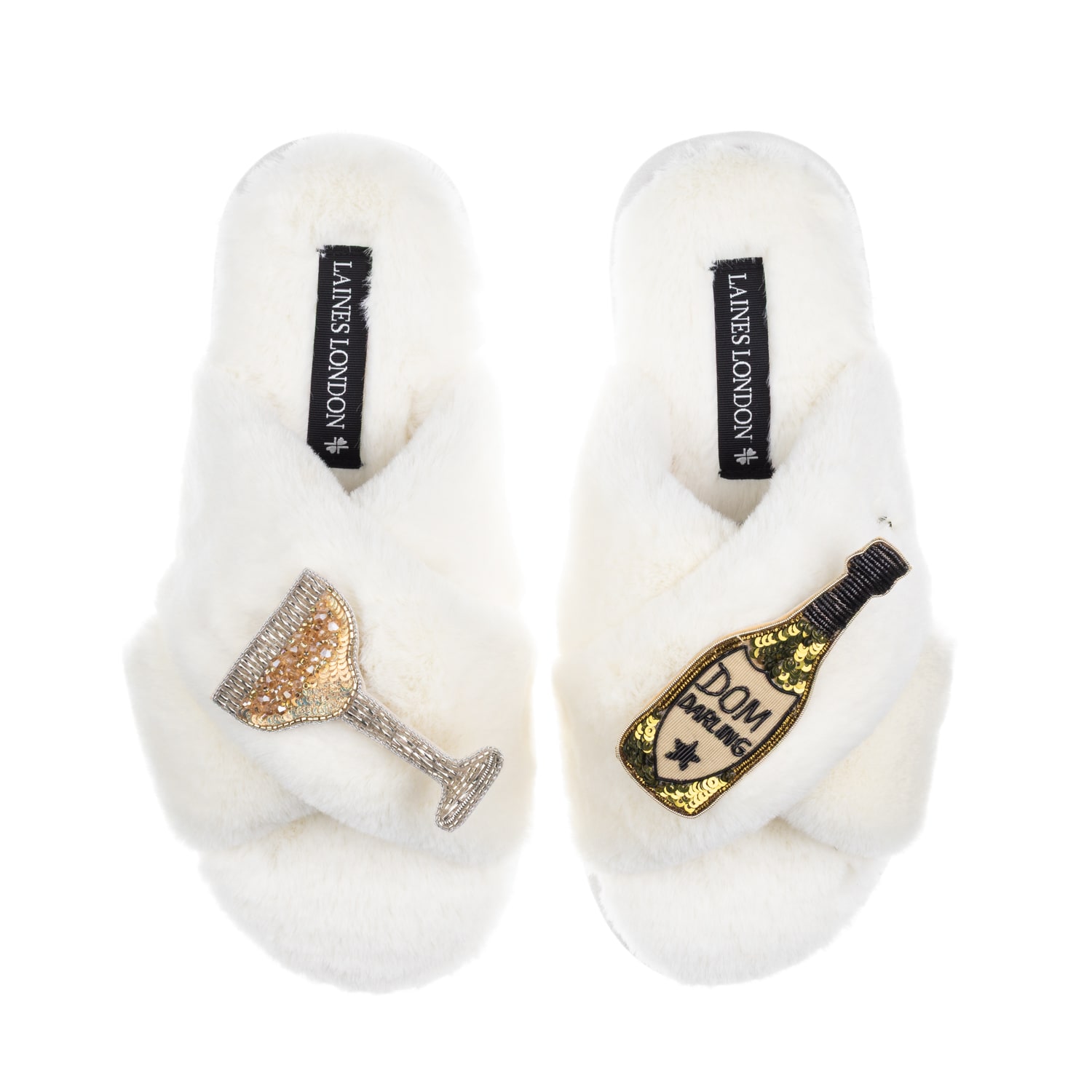 Laines London Women's Neutrals / White Classic Laines Slippers With Dom Darling Champagne Brooches - Cream In White