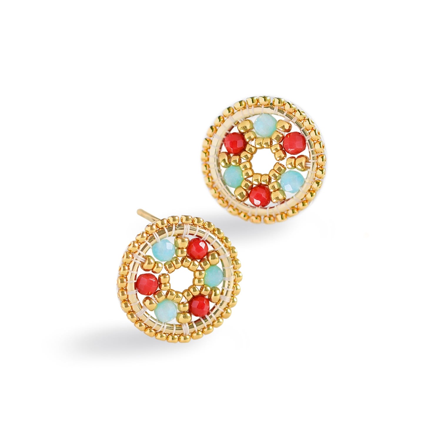 Eden + Elie Women's Red / Blue Celestia Prism Circle Earrings - Amazonite + Bamboo Coral In Multi