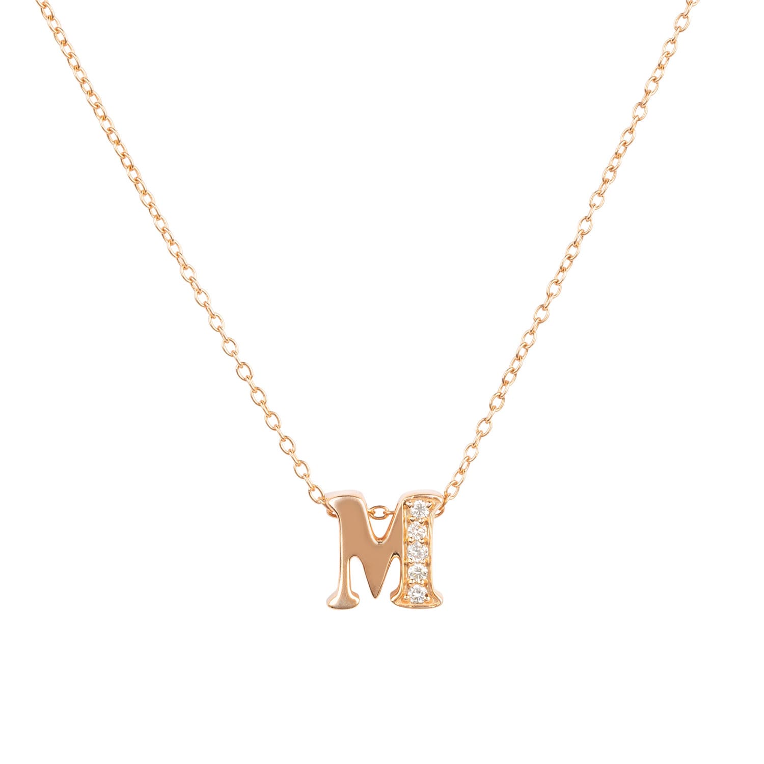 Diamond Initial Letter Pendant Necklace Rose Gold M Latelita Wolf Badger