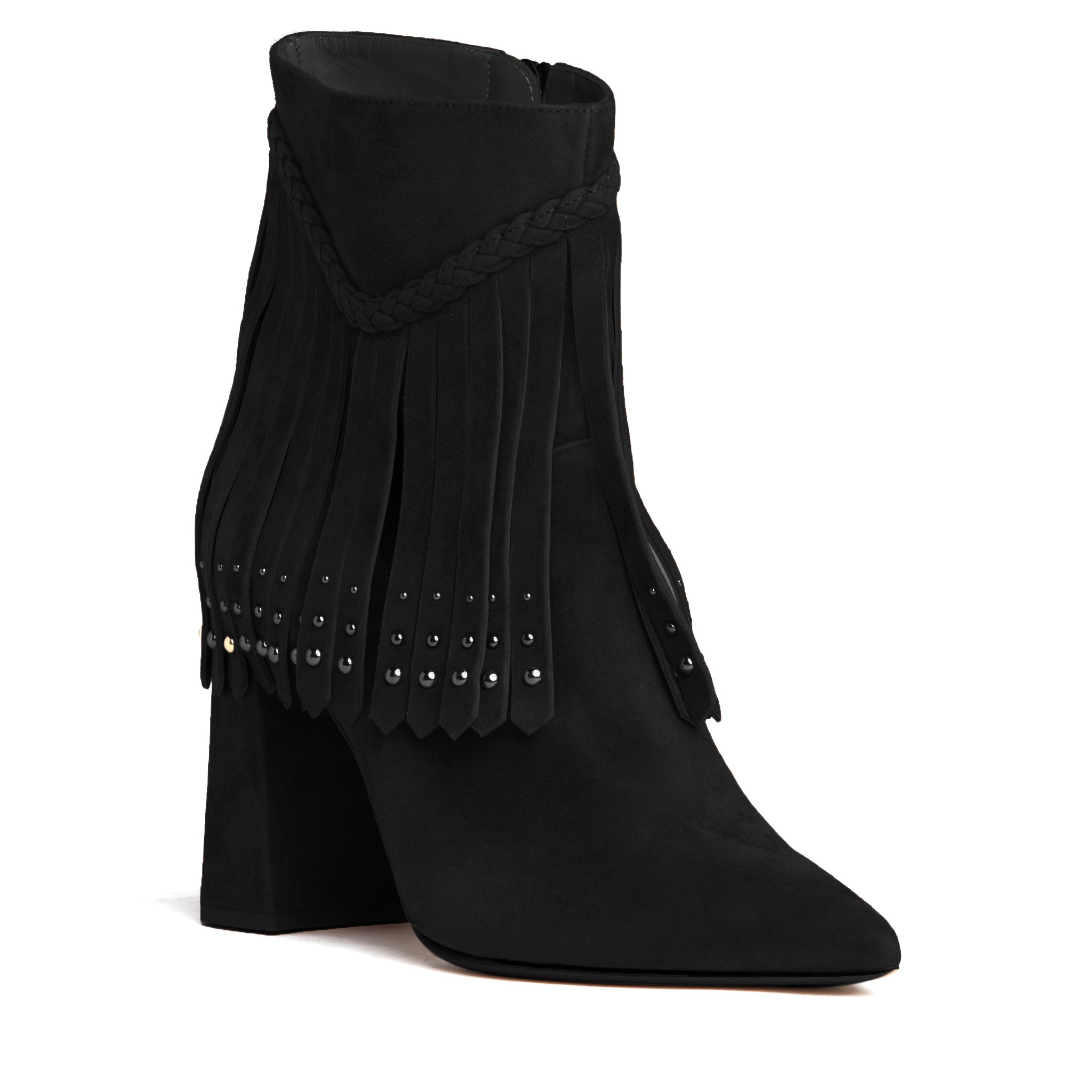 Beautiisoles By Robyn Shreiber Made In Italy Women's Tal Black Suede Bootie Comfortable & Dressy With Studs For Work Or Evening In Black