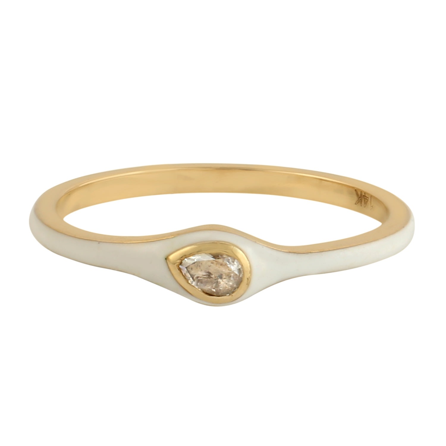 Women’s Yellow / Orange / White Bezel Set Natural Rose Cut Diamond In 14K Yellow Gold Enamel Band Ring Artisan