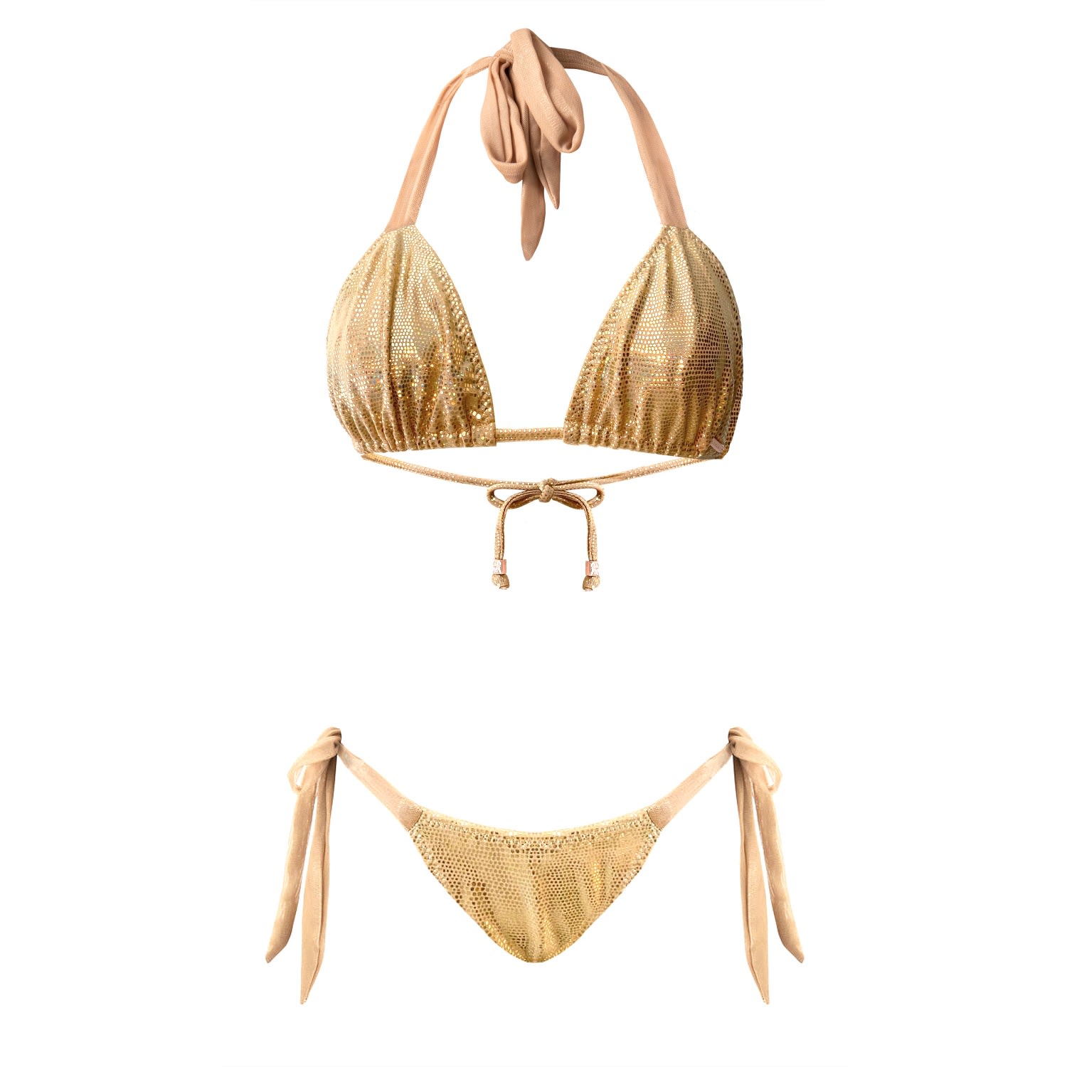 Deessa Ibiza Women's Gold Metallic Triangle Bikini Set Mari Leah Sargantana In Gold