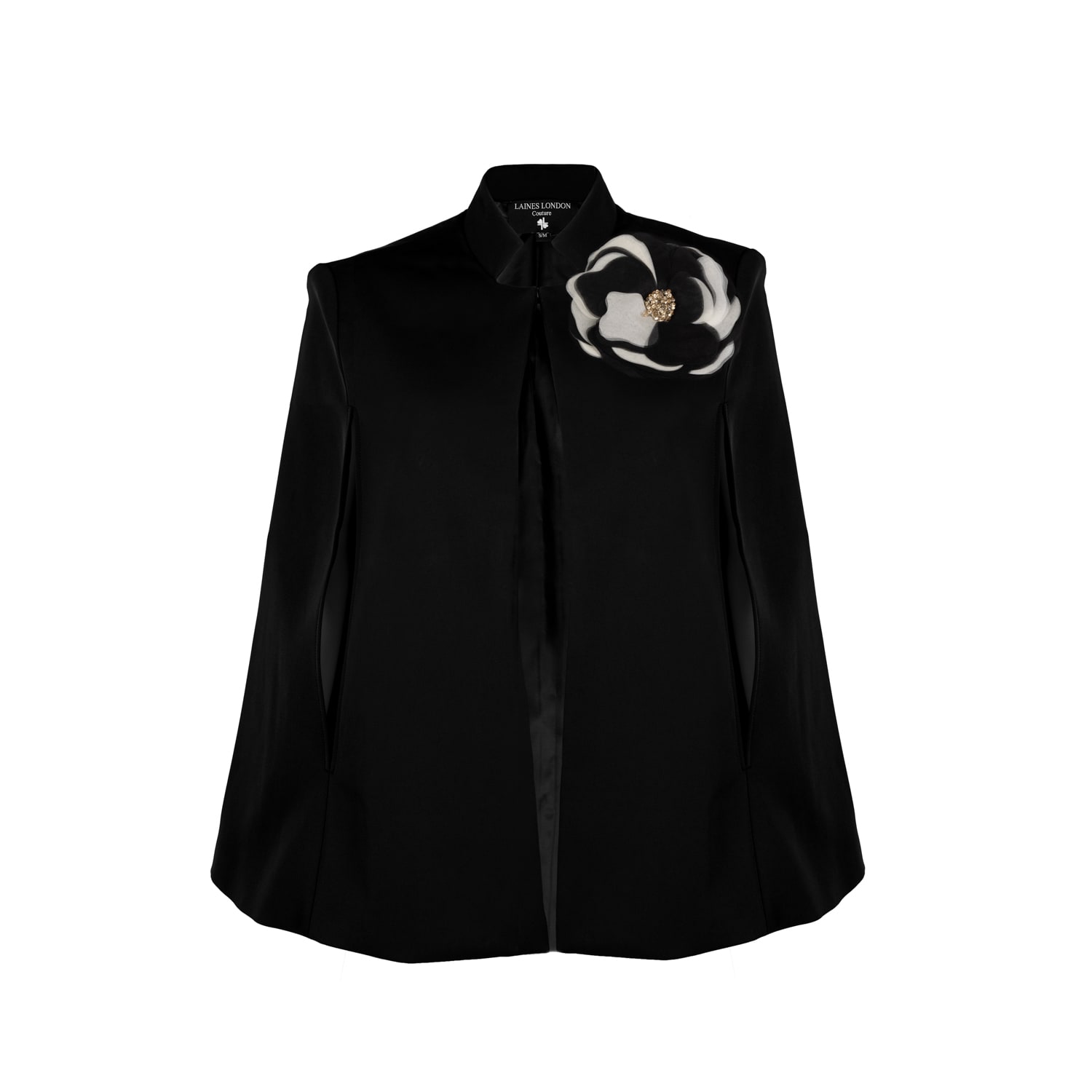 Laines London Women's Laines Couture Tailored Cape With Embellished Black & Cream Corsage In Black